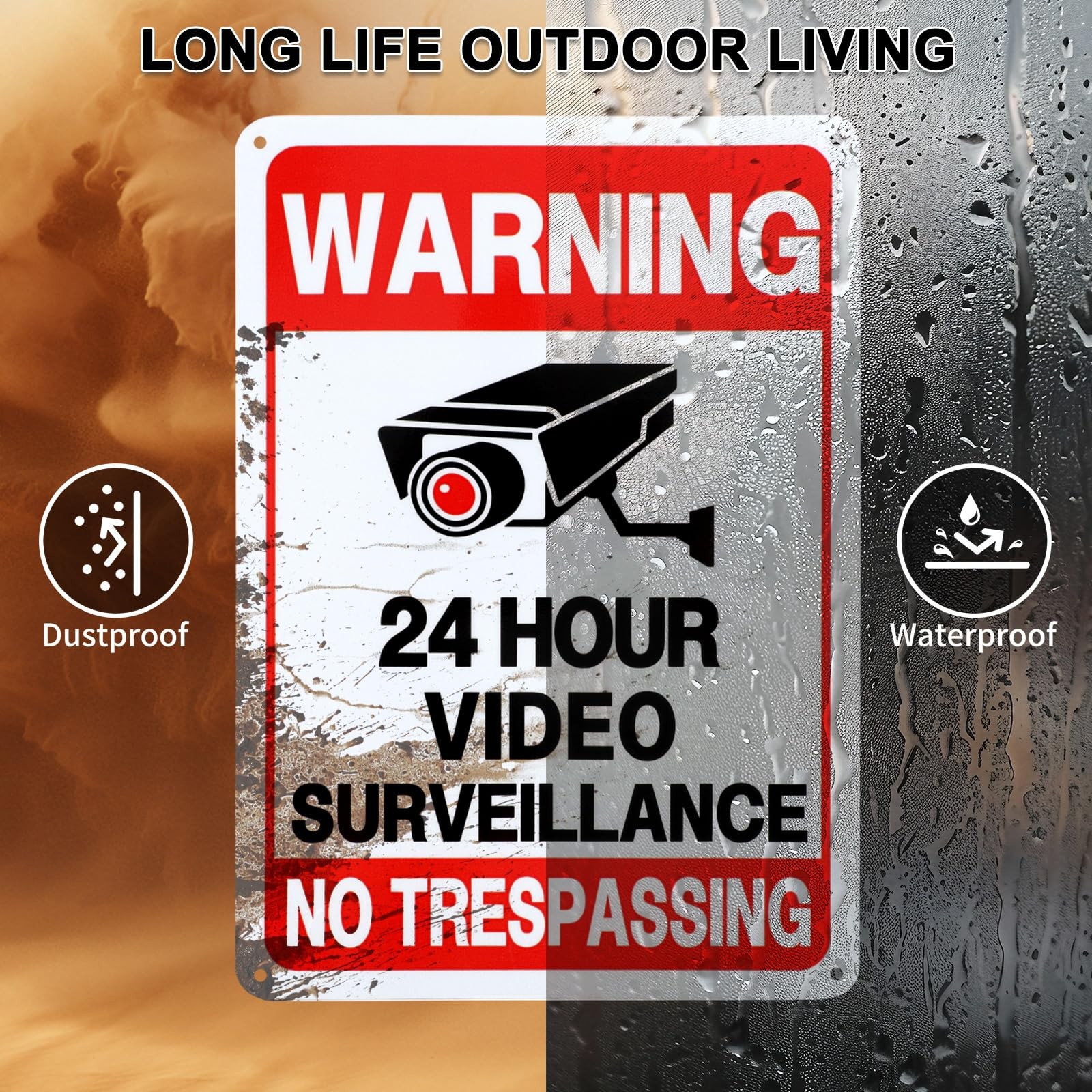 24 Hour Video Surveillance Sign, Security Camera Sign Warning for Home or Busine