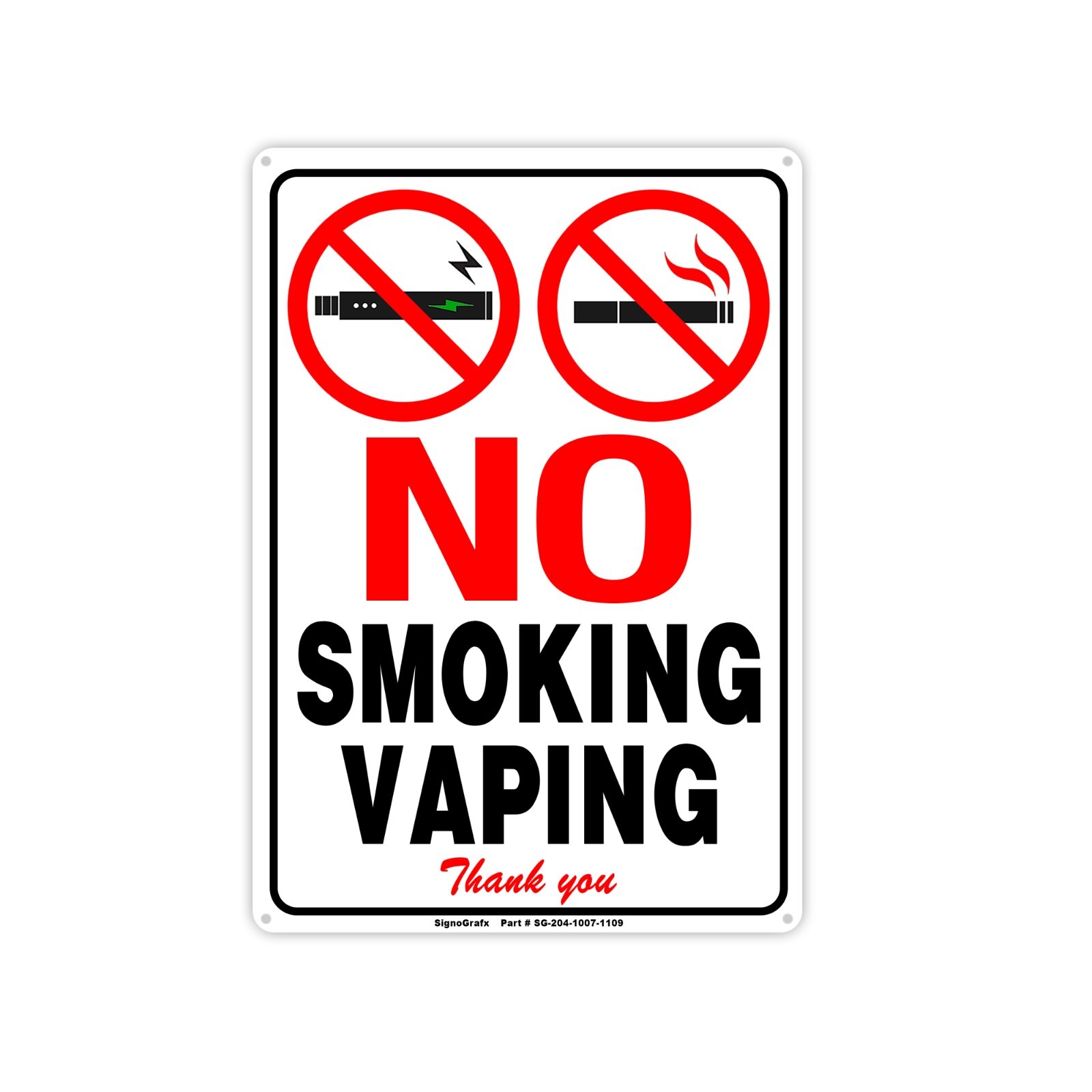 SIGNOGRAFX No Smoking No Vaping Metal Sign, 10×7 Inches Indoor and Outdoor Use
