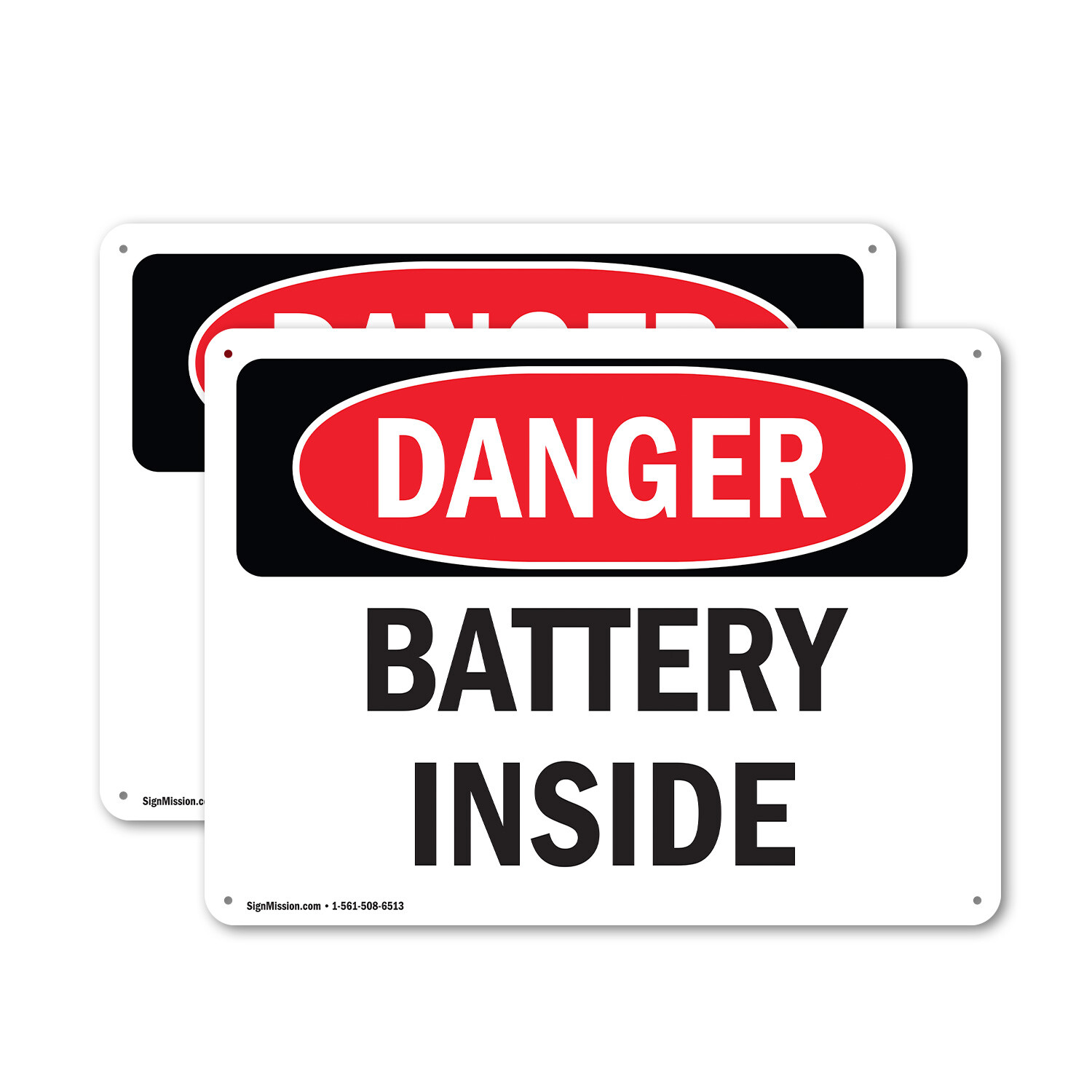 (2 Pack) Battery Inside OSHA Danger Sign Decal Metal Plastic
