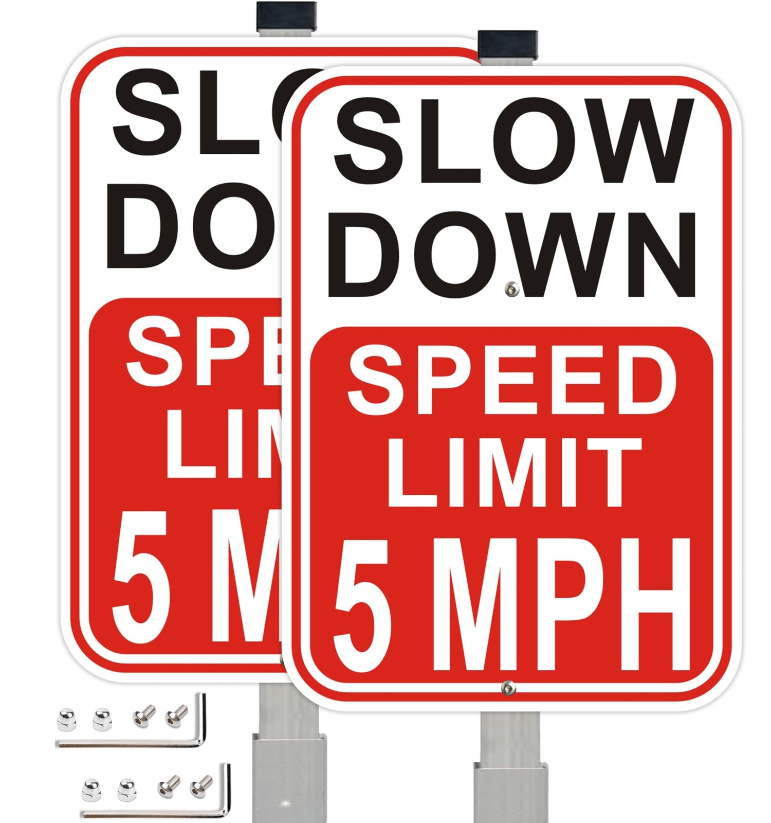 2 PCS 14×10 Inch Speed Limit 5 MPH Slow Down Sign With 36 Inch Stakes Alum