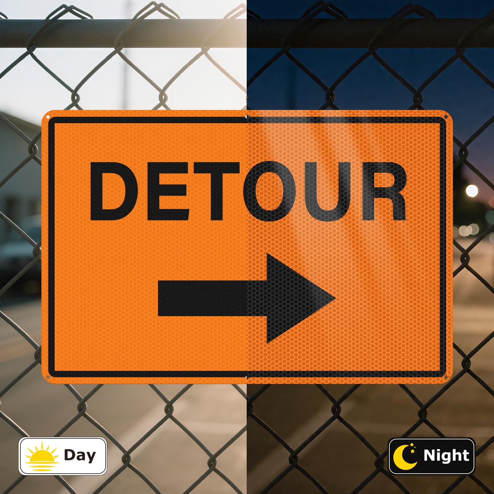2 Pack 12×18 Inch Reflective Aluminum Detour With Right Arrow Traffic Sign