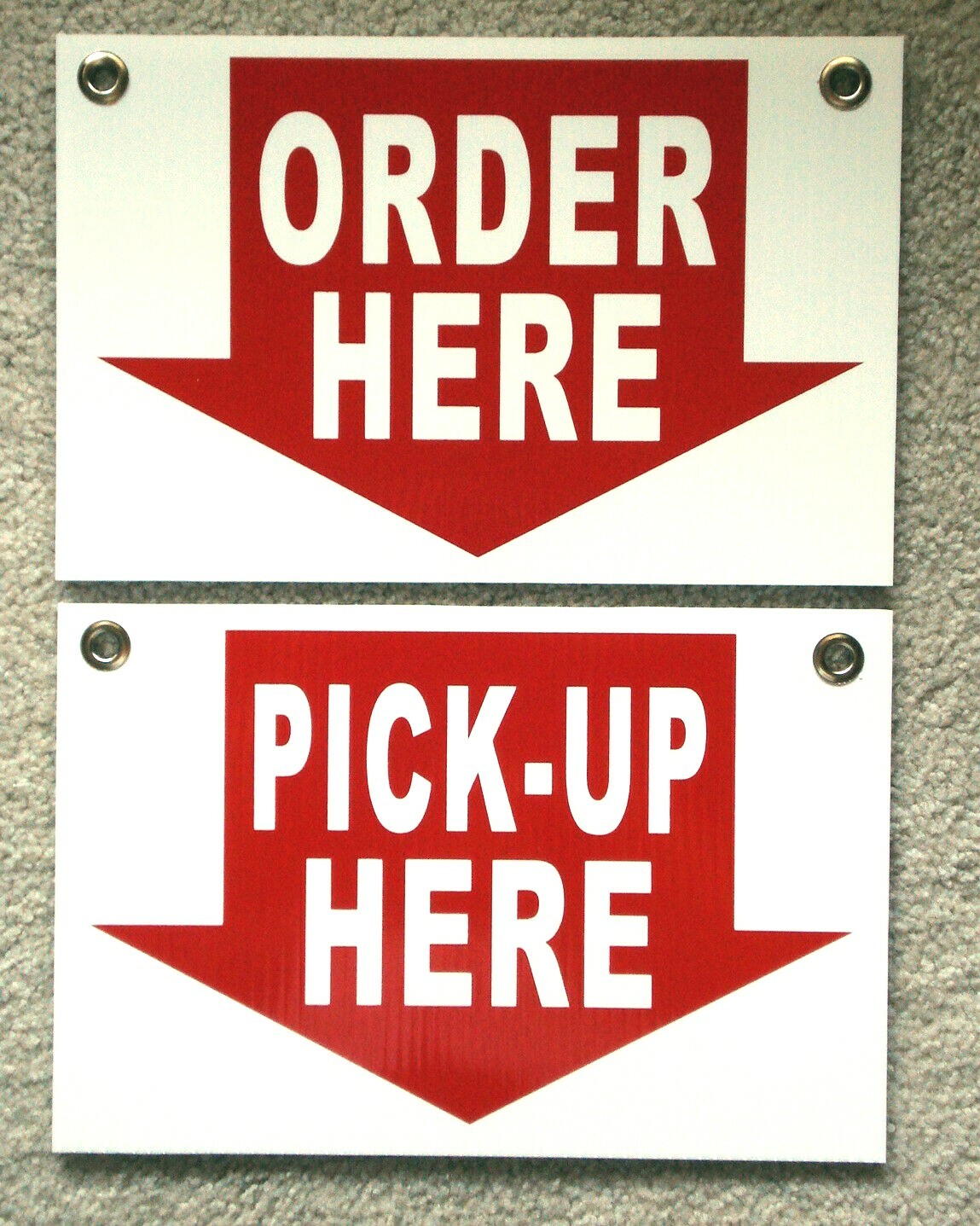 ORDER HERE & PICK-UP HERE Plastic Coroplast SIGNS 8X12 w/Grommets Restaurant