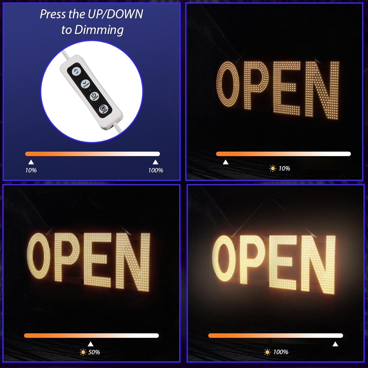 LED Open Sign for Business, 40″X14″ Dimmable Brightness Large Electric Light up