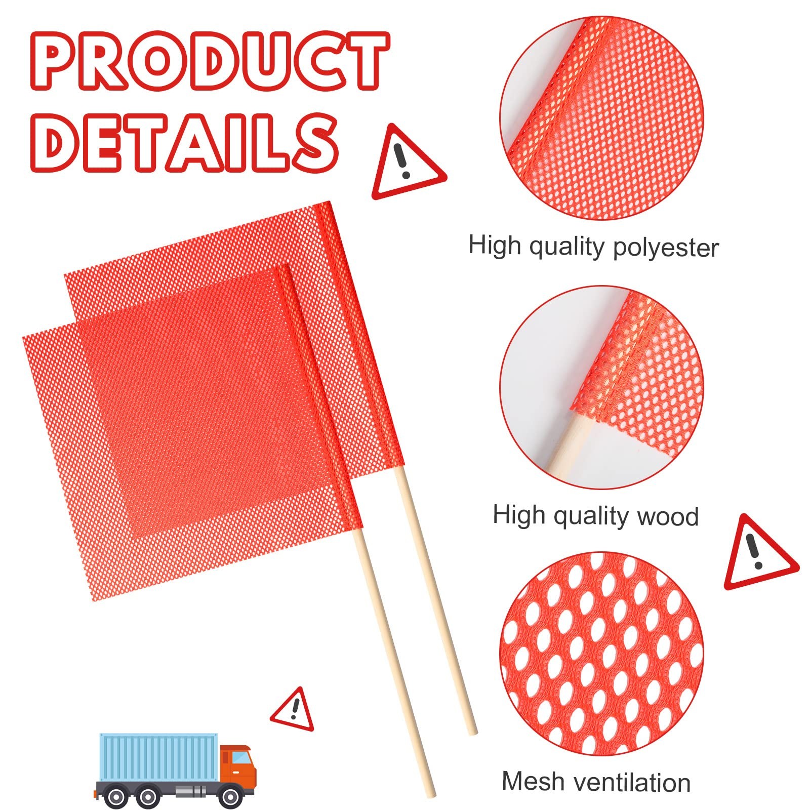 12 Packs 18 x 18 Inch Safety Flag Warning Flags Mesh Oversize Load Flags Wide…