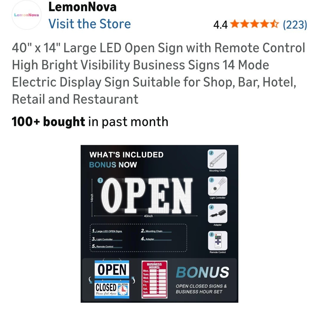 LemonNova LED Open Sign, Large 40 X 14 Remote and App Control