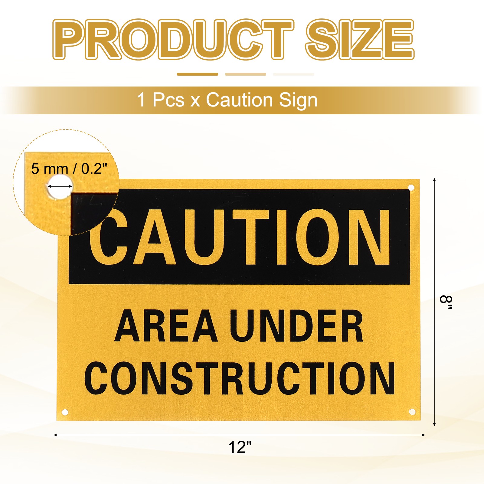 Caution Area Under Construction Sign, 12 x 8 Inch & Aluminum