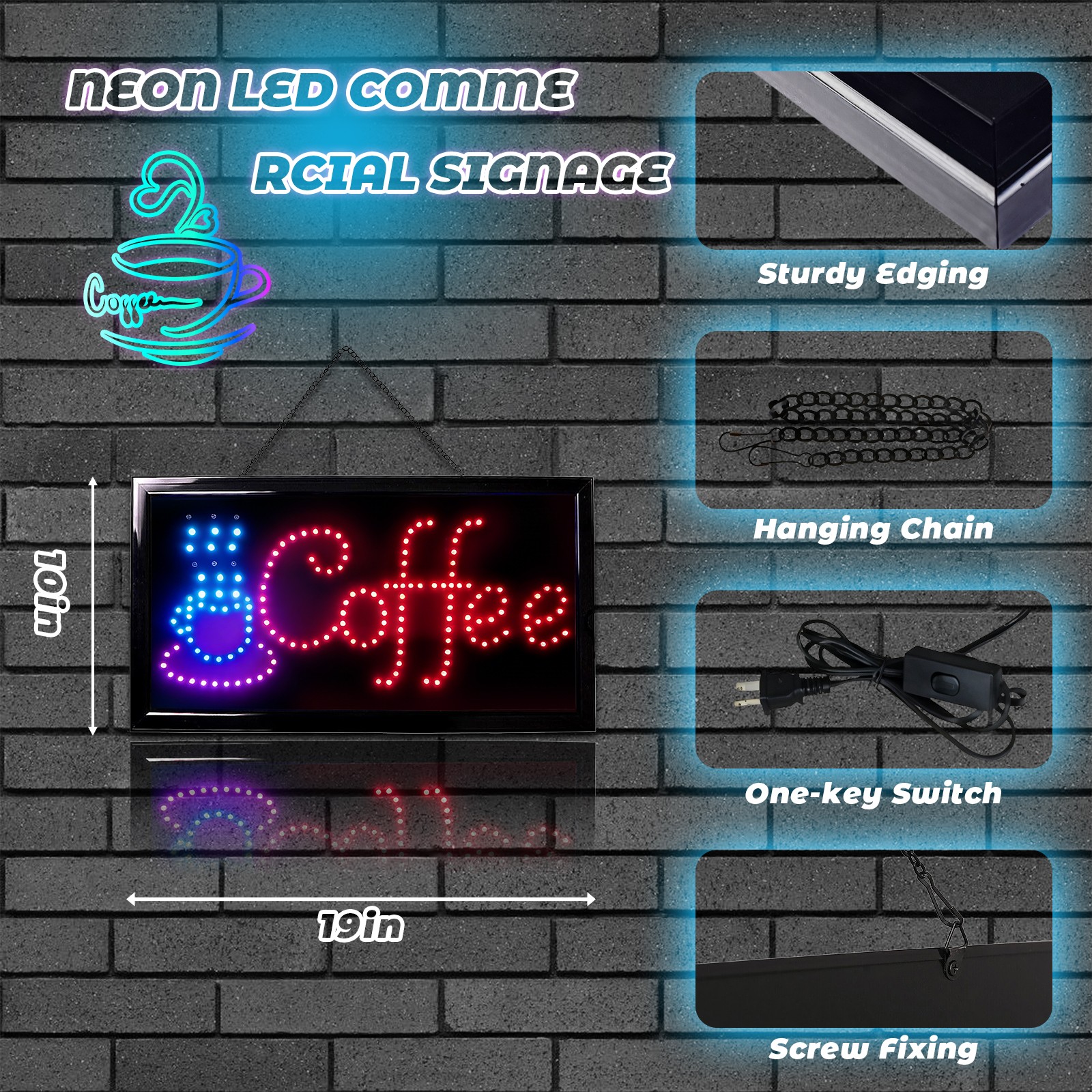 Large LED Open Sign Neon Light Bright Restaurant Bar Store Shop Hotel Business