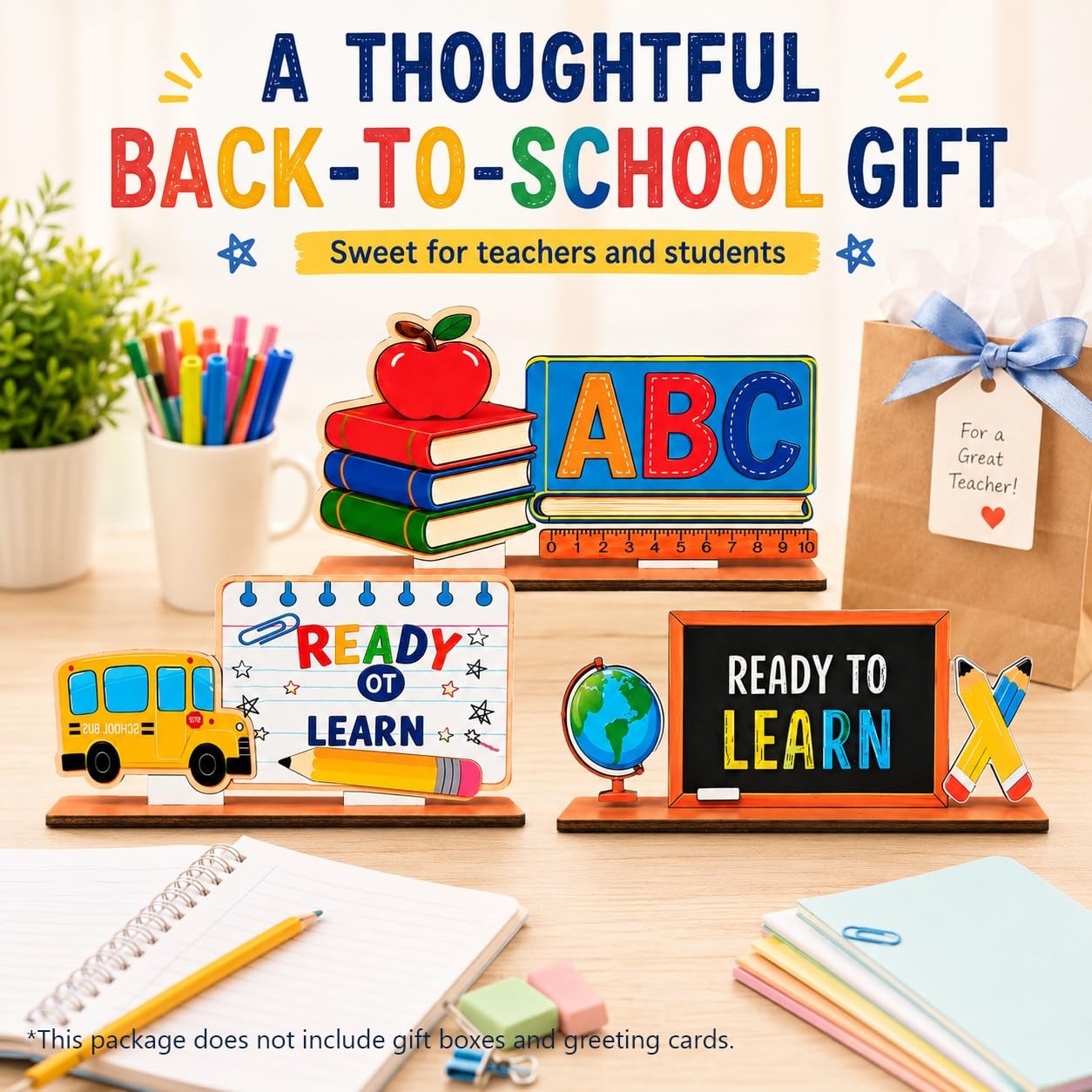 3Pcs Back to School Decorations, Wooden Double Sided Table Sign Set, First Da…