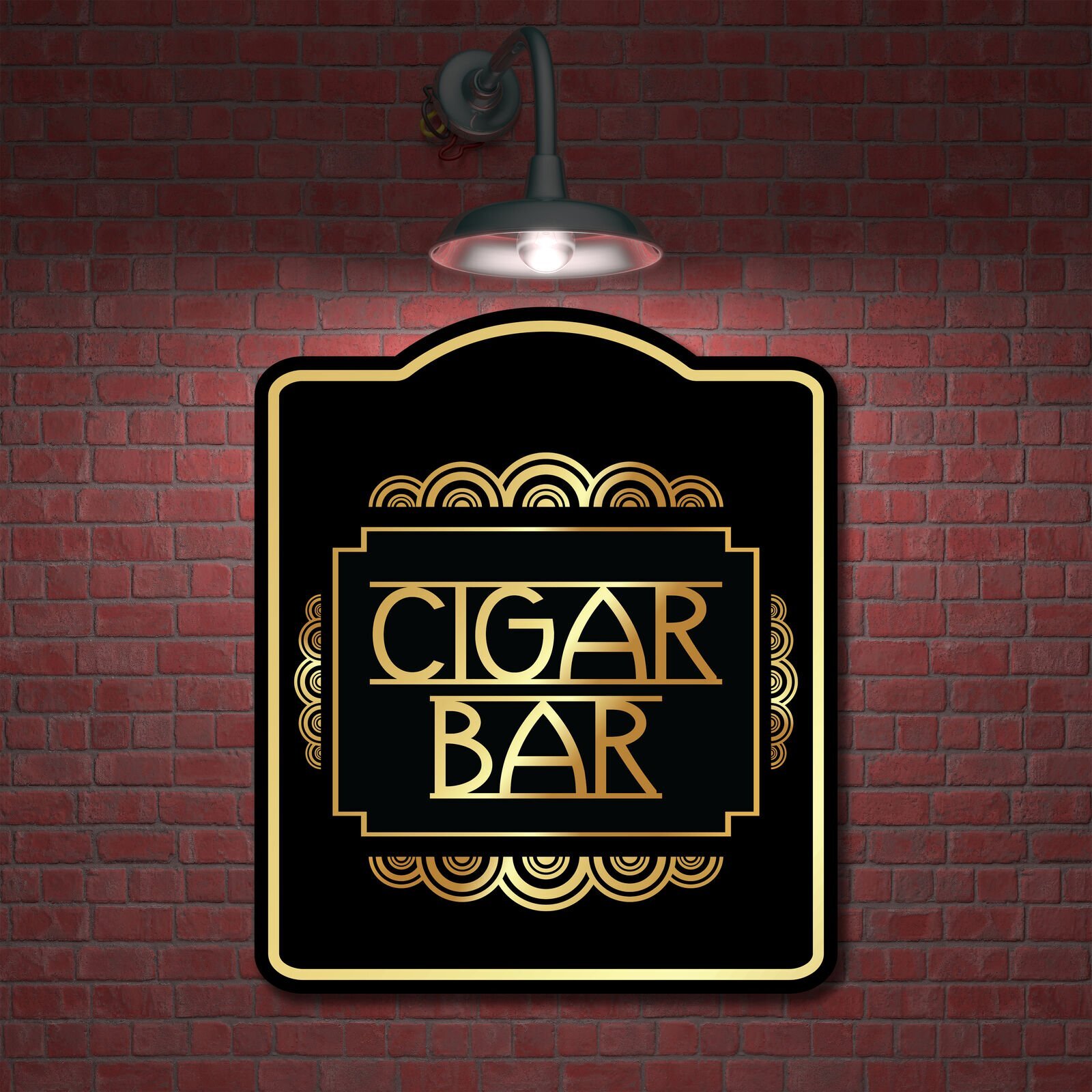 Cigar Bar Retro Geometric Ornaments BLACK Aluminum Composite Sign