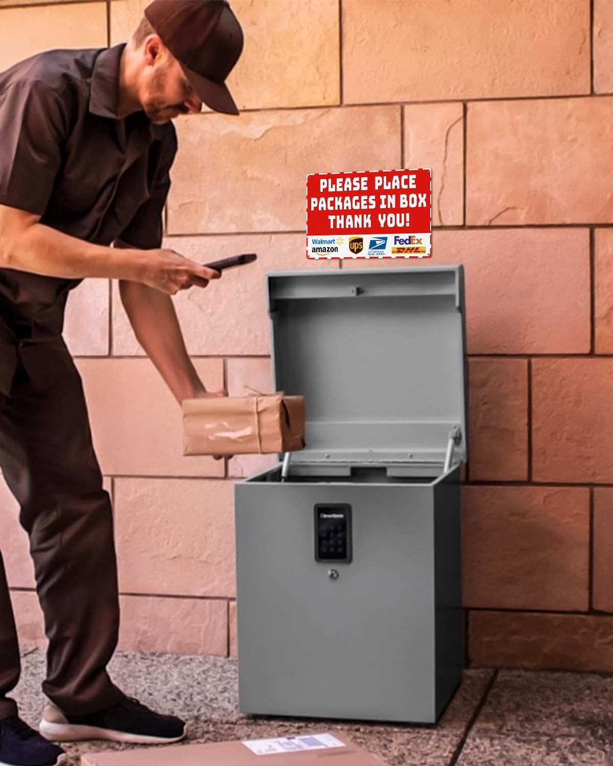 Package Delivery Metal Sign, Please Place Packages in Box Thank You, Waterpro…