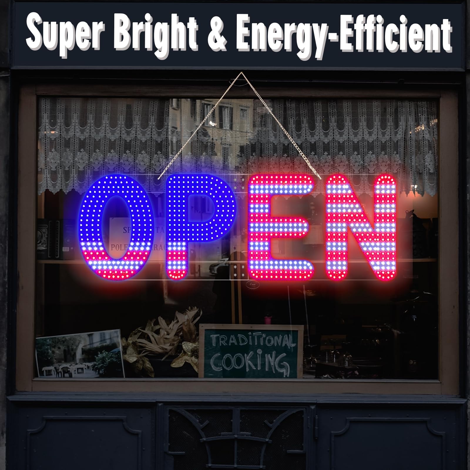 30″x10″ LED Open Sign – Ultra Bright, Dimmable with 4 Modes, 12V Adapter, Storef