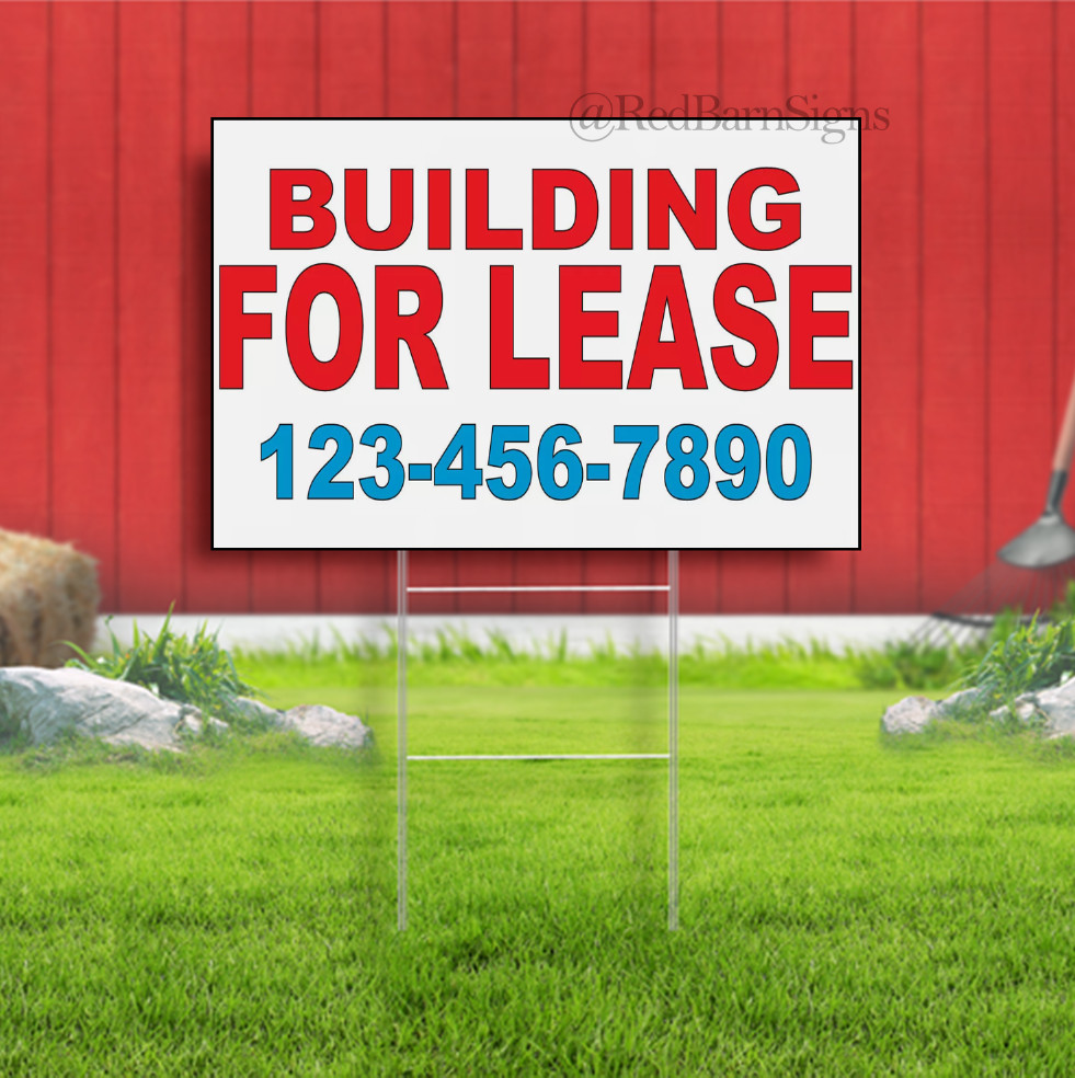 Building For Lease Phone Custom Red Blue Yard Sign With H-Stakes