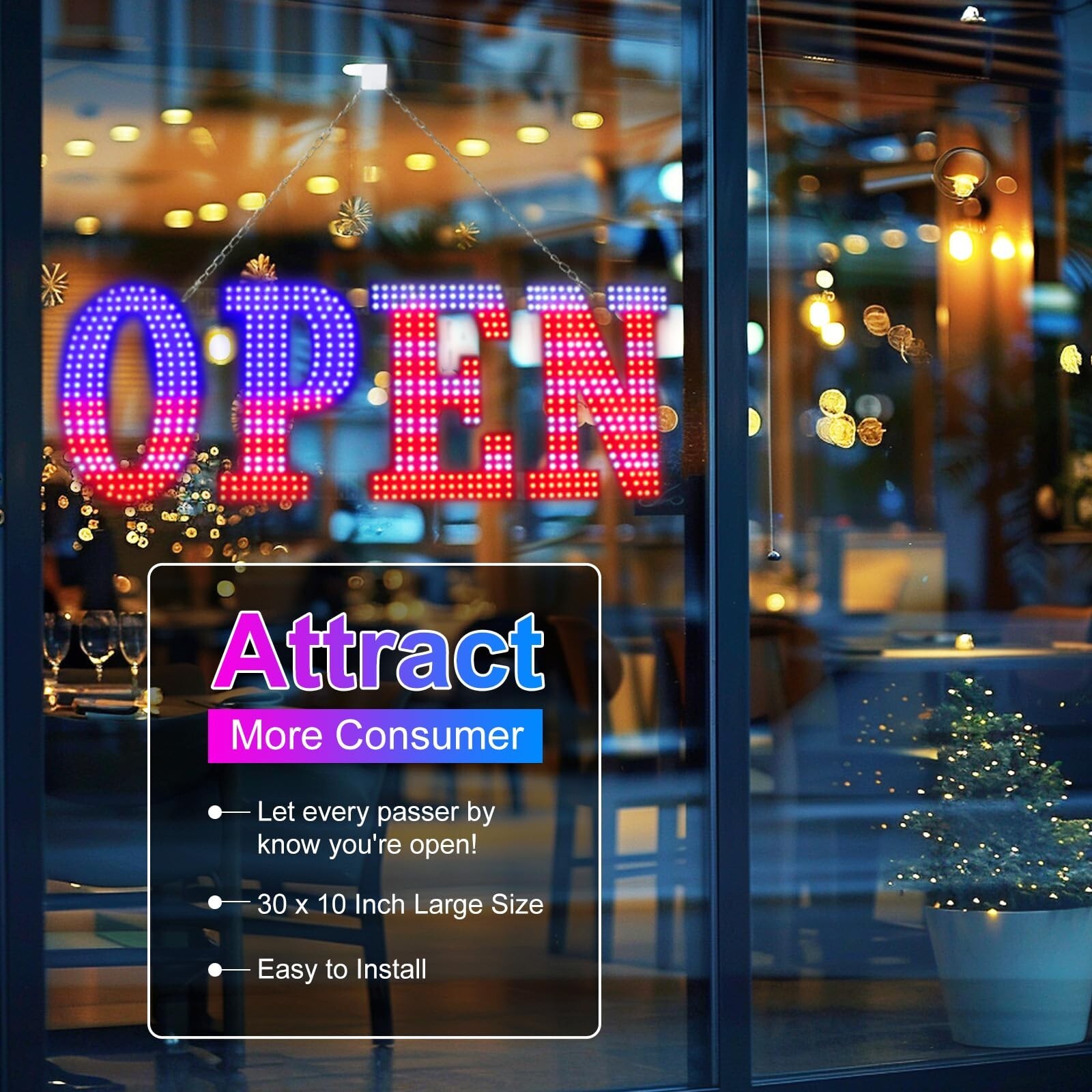Flashing LED Open Signs for Business, 30″x10″ Large Open LED Sign with 14 Sce…