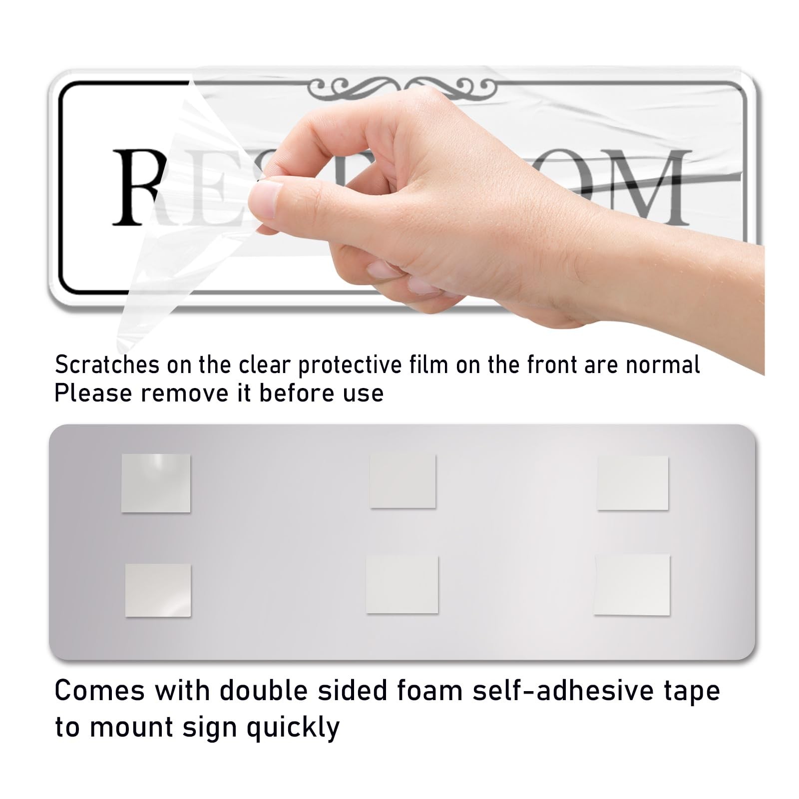 9×3 Inch Elegant White Acrylic SelfStick Restroom Door Wall Signage Decor