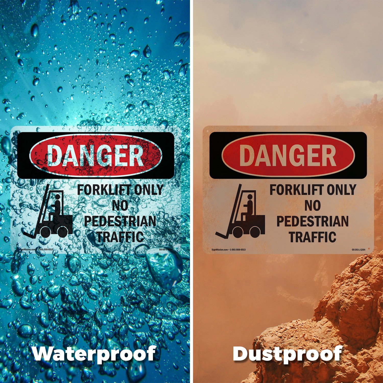 Forklift Only No Pedestrian Traffic OSHA Danger Sign Or Decal – 5 or 10 Pack