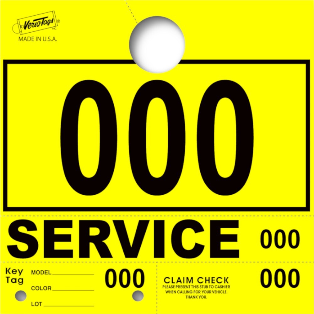 Yellow Service Department Hang Tags Window Tag 1000 Per Box
