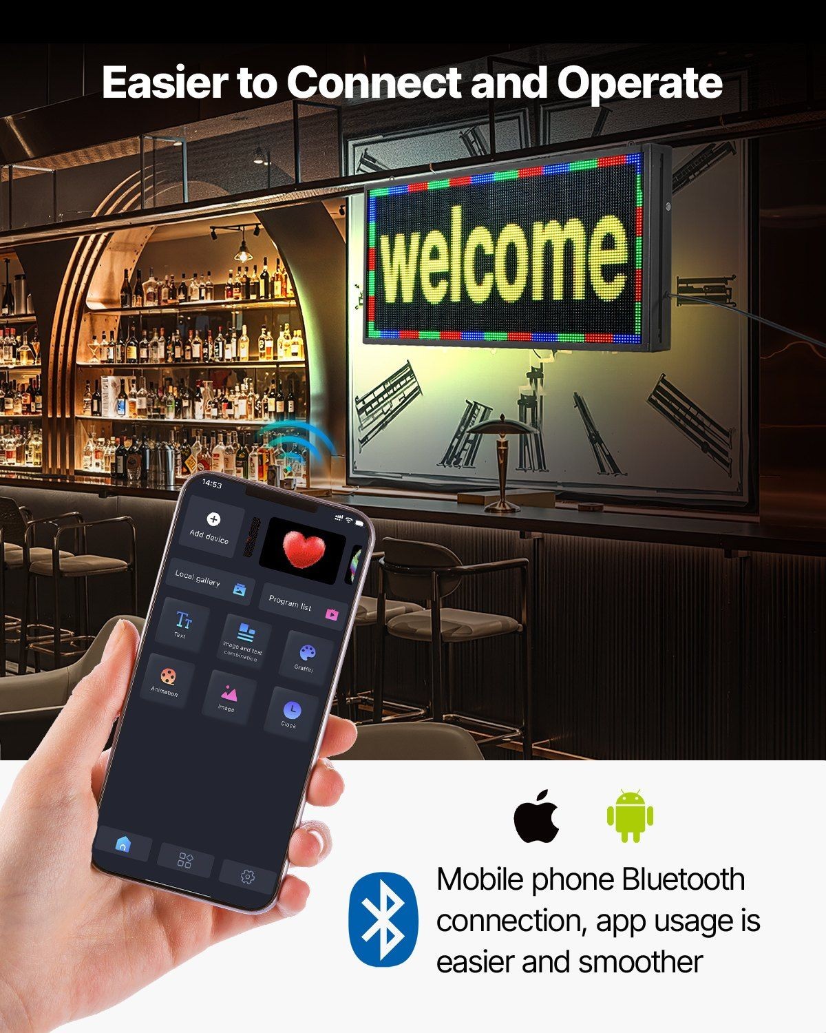 Full-color P5 27x14in Programmable Digital LED Scrolling Display Board