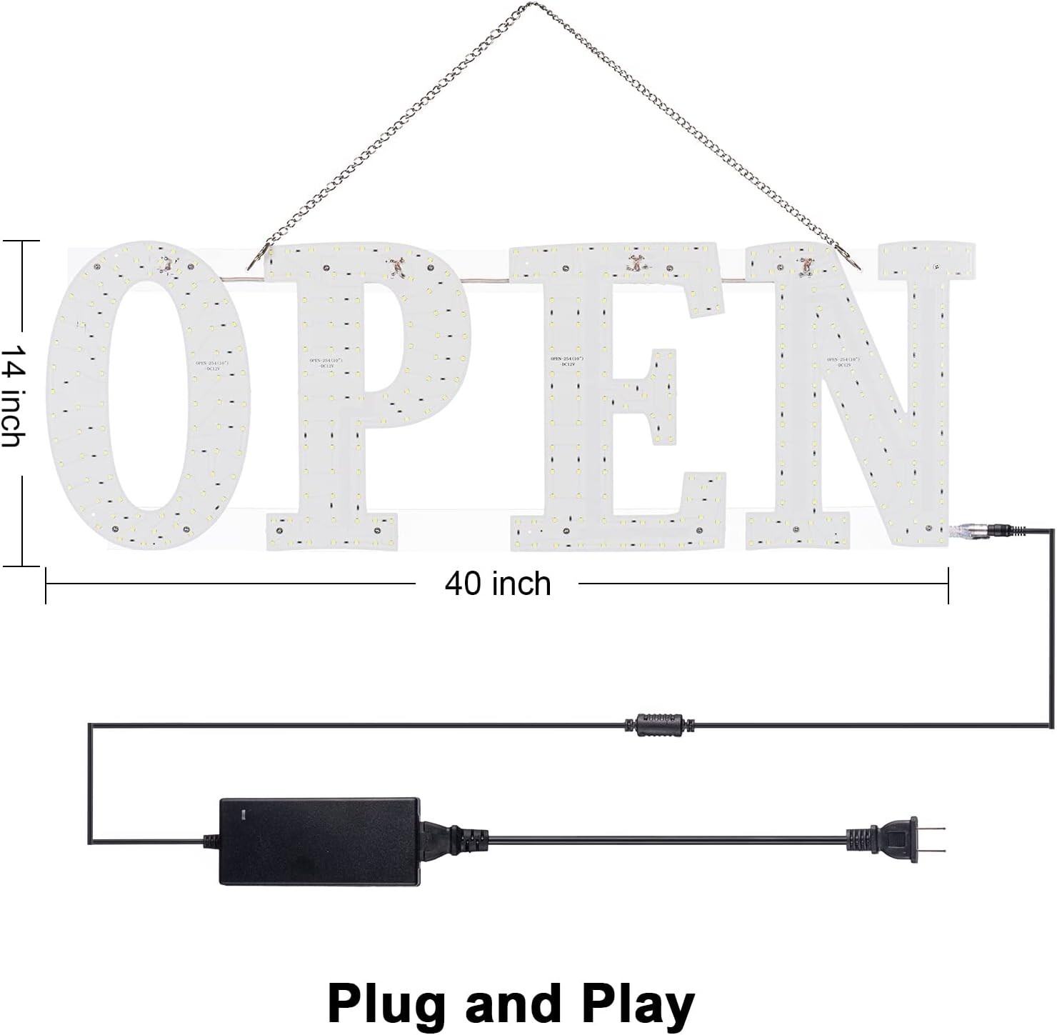 Ultra Bright 40″x14″ Large LED Open Sign for Business with Hanging Installation