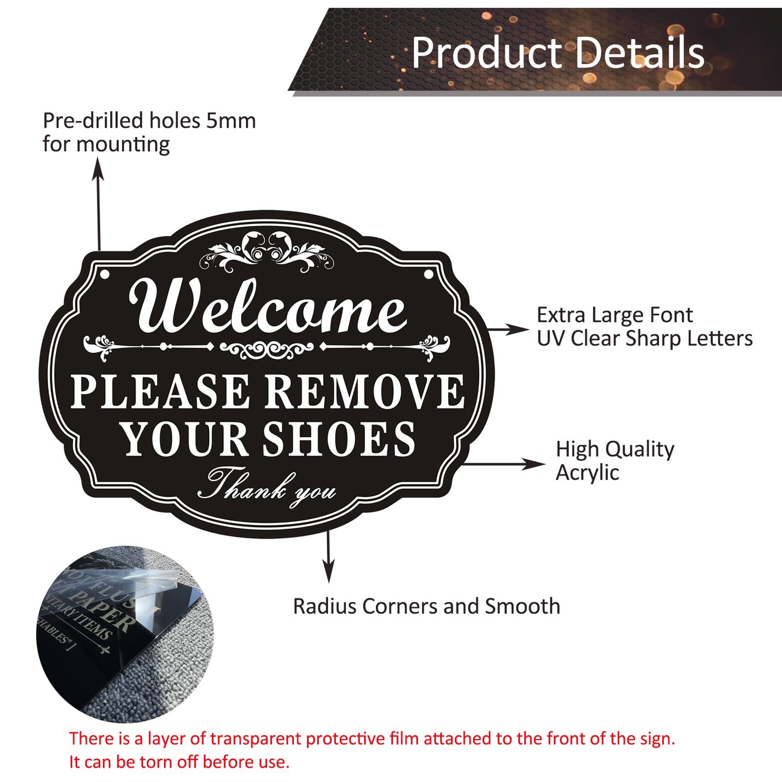 Please Remove Your Shoes Sign Self Adhesive 2 Pack 10×7 Inch Black Acrylic