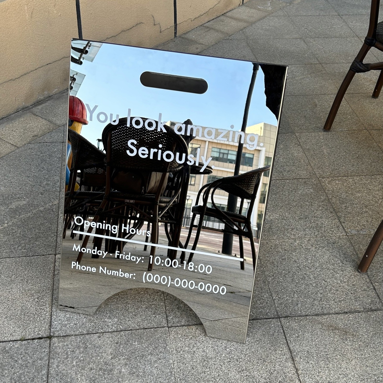 Custom Premium A-Frame Sign Mirror Stainless Steel Store Front Sign Pavement