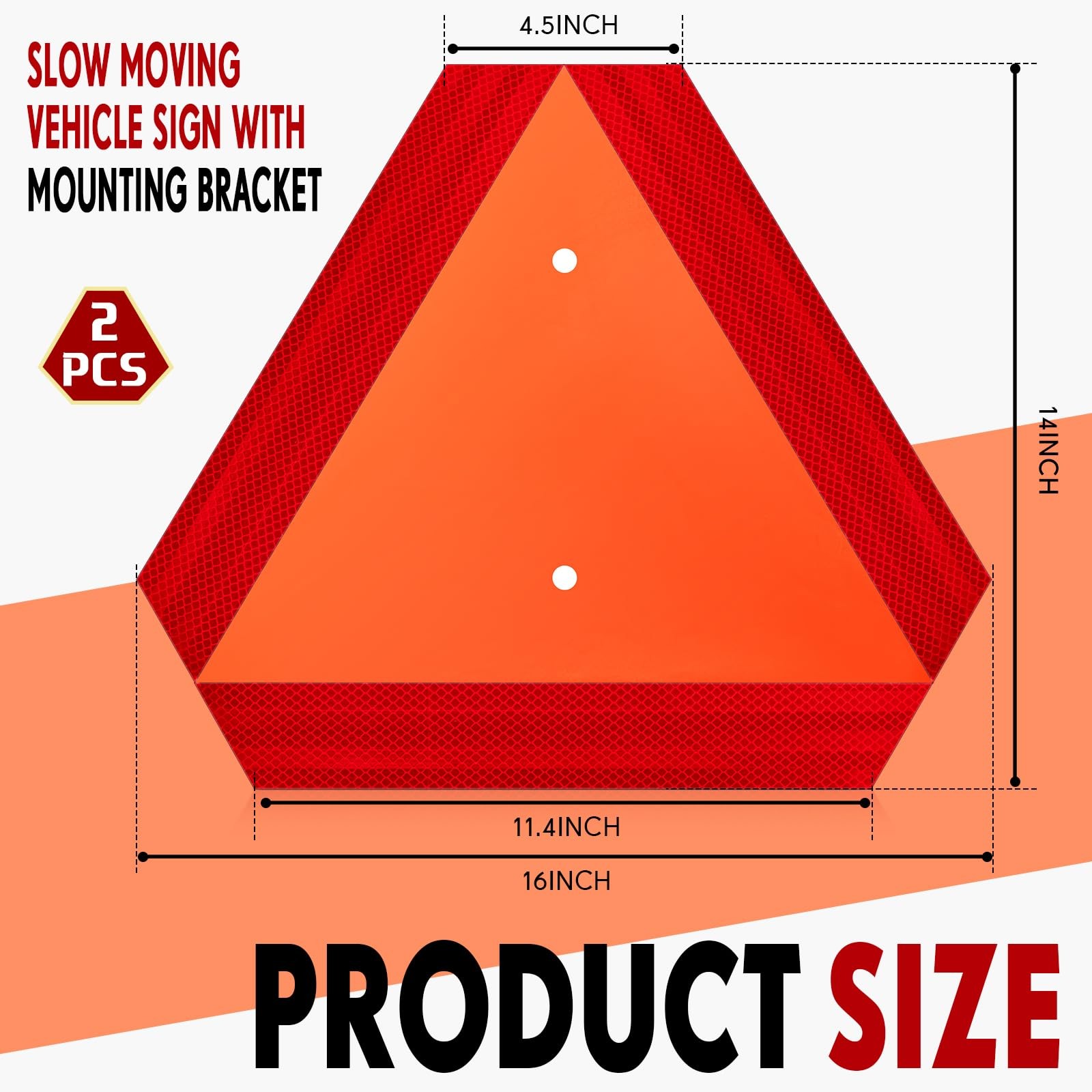 2 Sets Slow Moving Vehicle Sign 14 x 16 Inch Aluminum Triangle SMV Warning