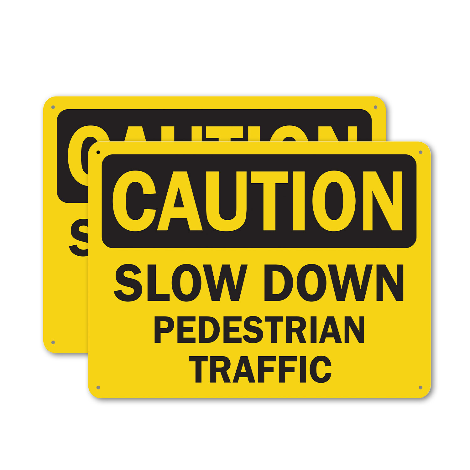 (2 Pack) Slow Down Pedestrian Traffic OSHA Caution Sign Decal Metal Plastic