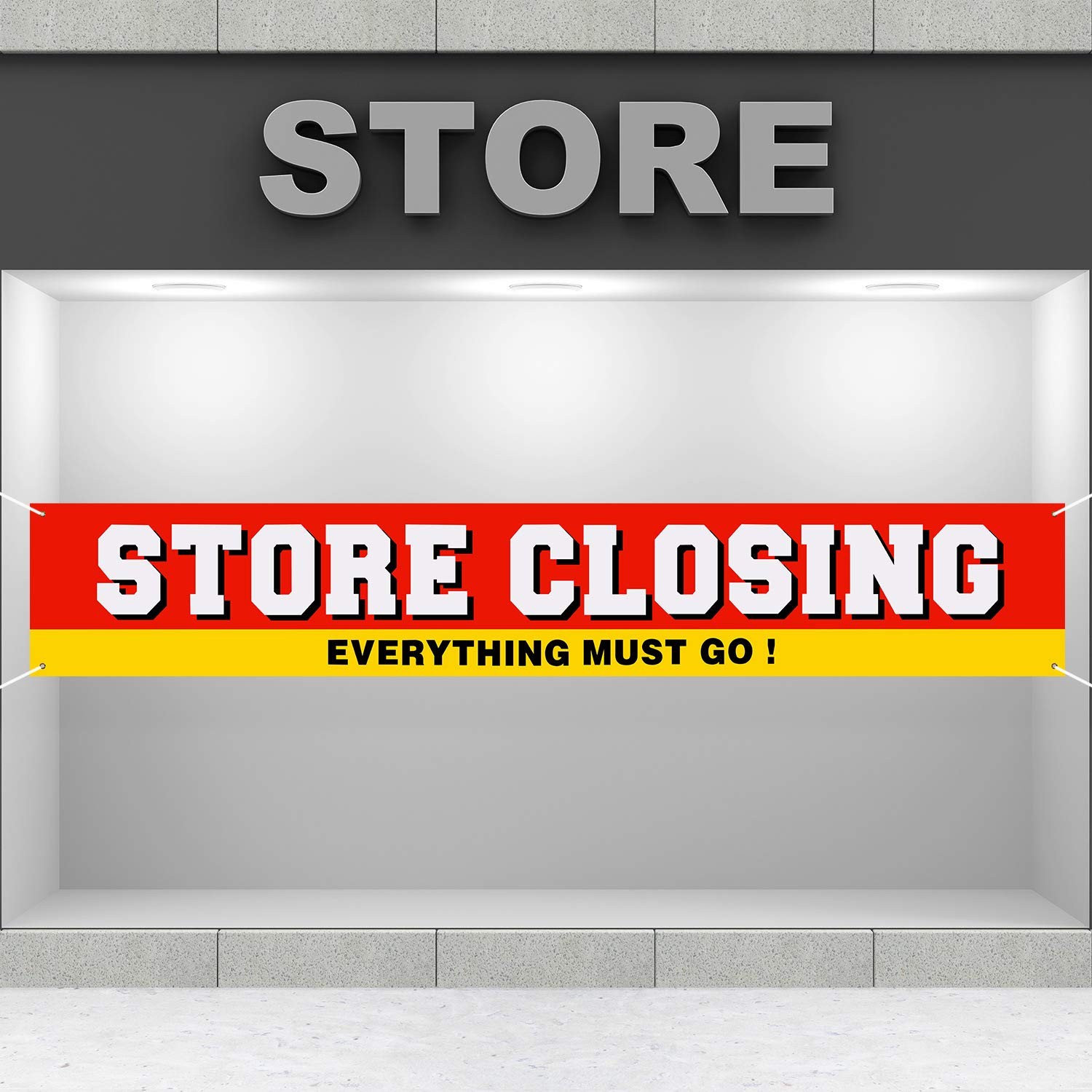Large Store Closing Sign Banner 50 x 300 cm, Red, Yellow, White, Black