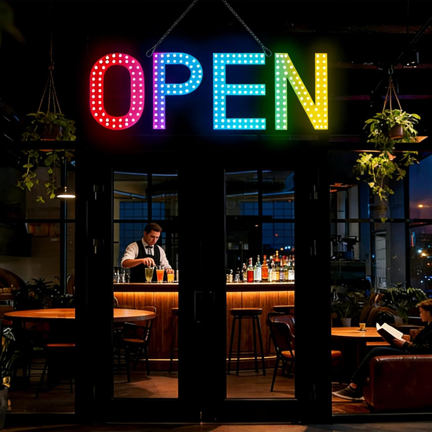 Super Bright Multi-Color LED Open Sign for Stores & Restaurants – 40″ x 14