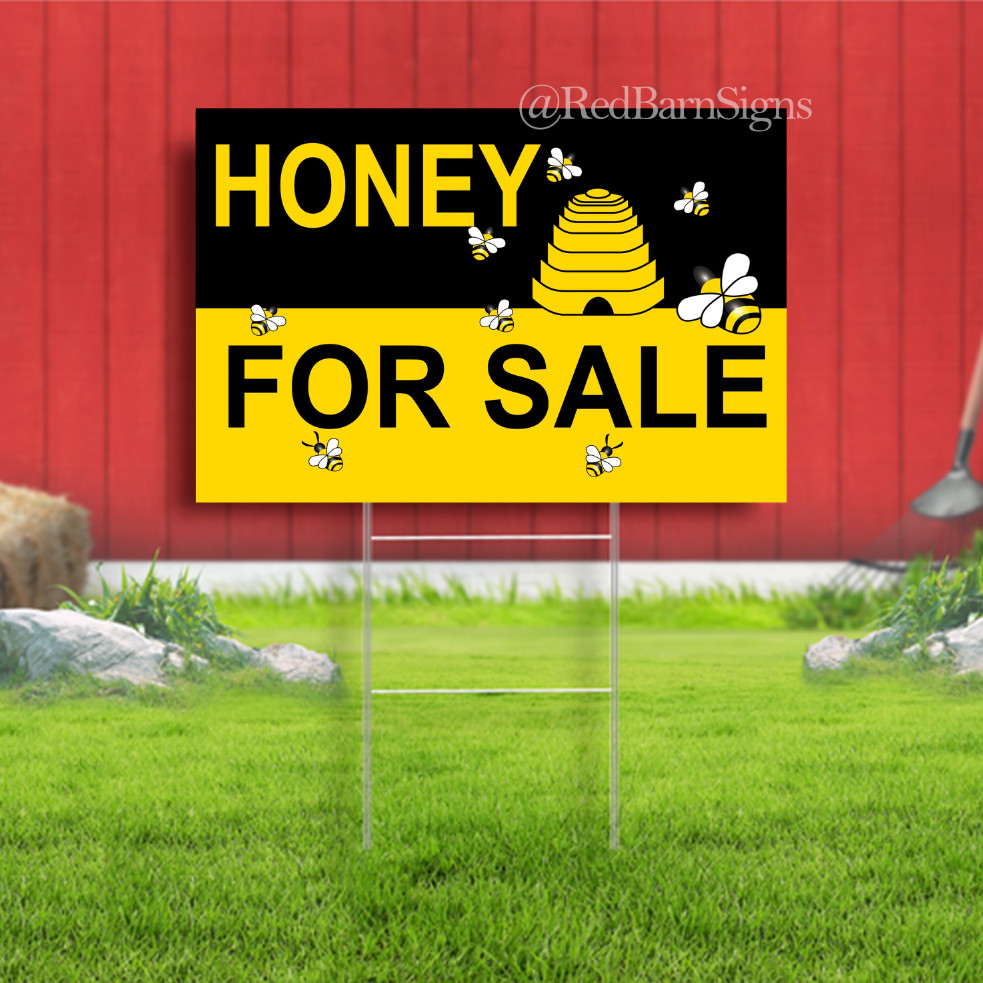 HONEY FOR SALE Indoor Outdoor Yard Sign with metal stakes
