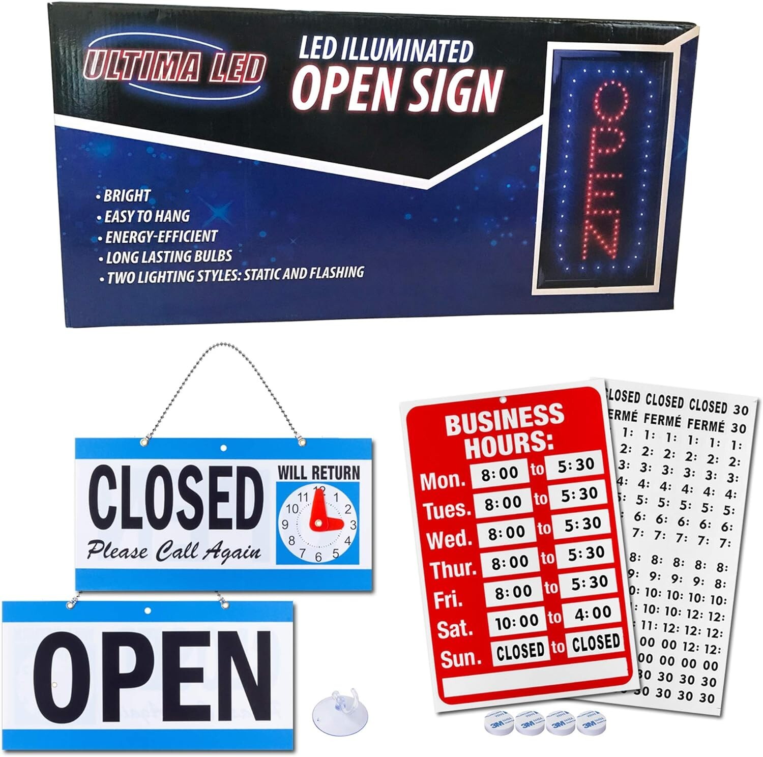 Bright Indoor Neon Open Sign: Customizable Hours with Secure Mounting Chain