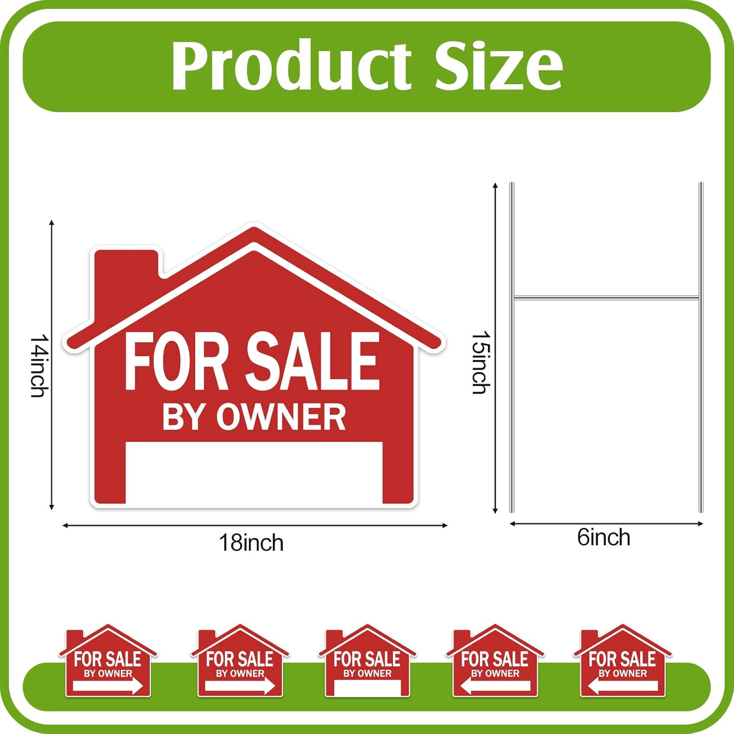 5 Pcs 18 X 14 Inches for Sale by Owner Yard Sign Double Sided Yard Signs with 5