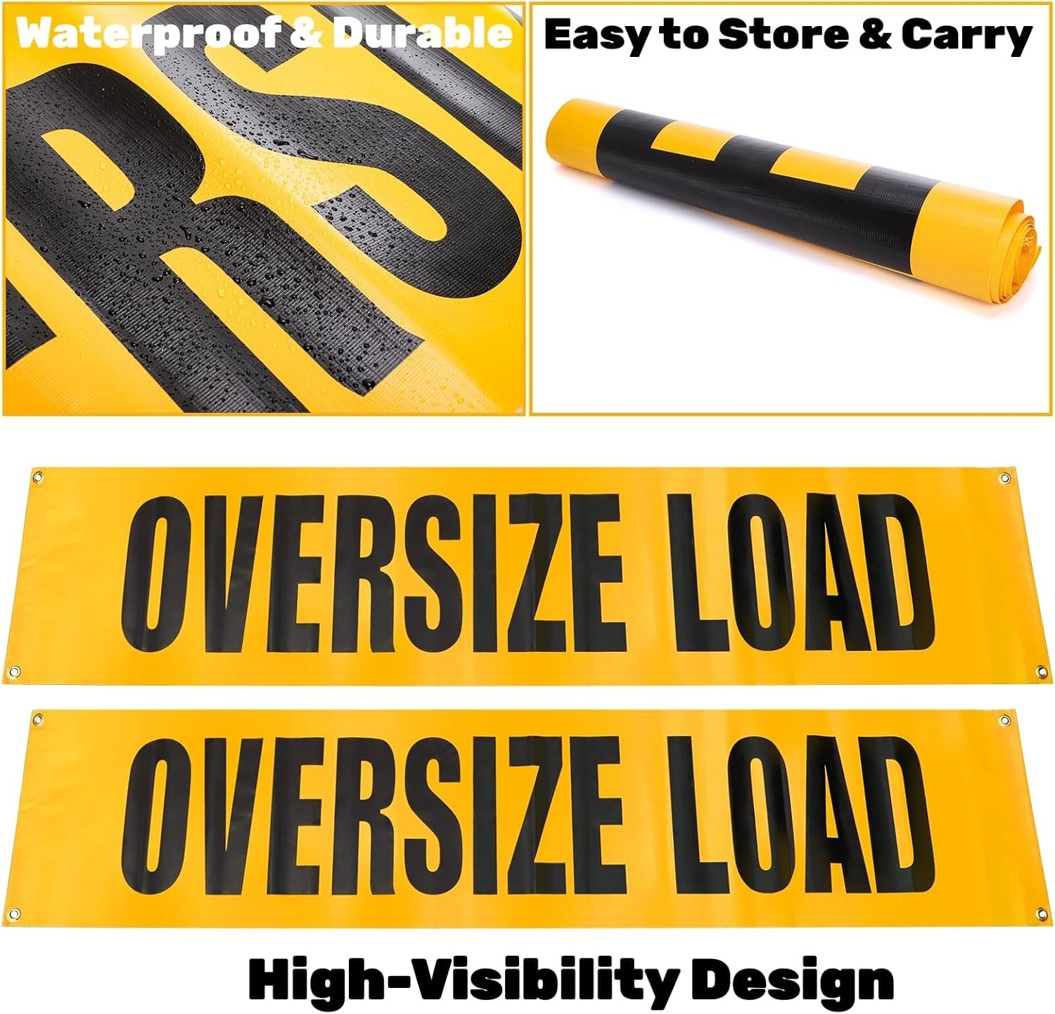 Oversize Load Sign Set for Trucks, 12×60 Inch Safety Mesh Banner, Yellow/Black