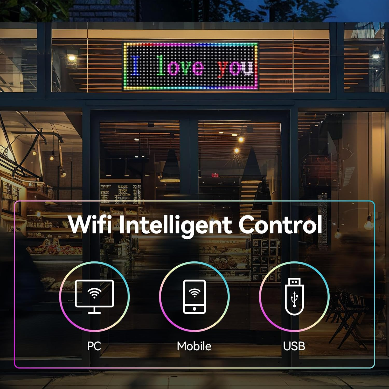 P10 Full Color Wifi LED Sign 39×14″ Outdoor Waterproof Message Board