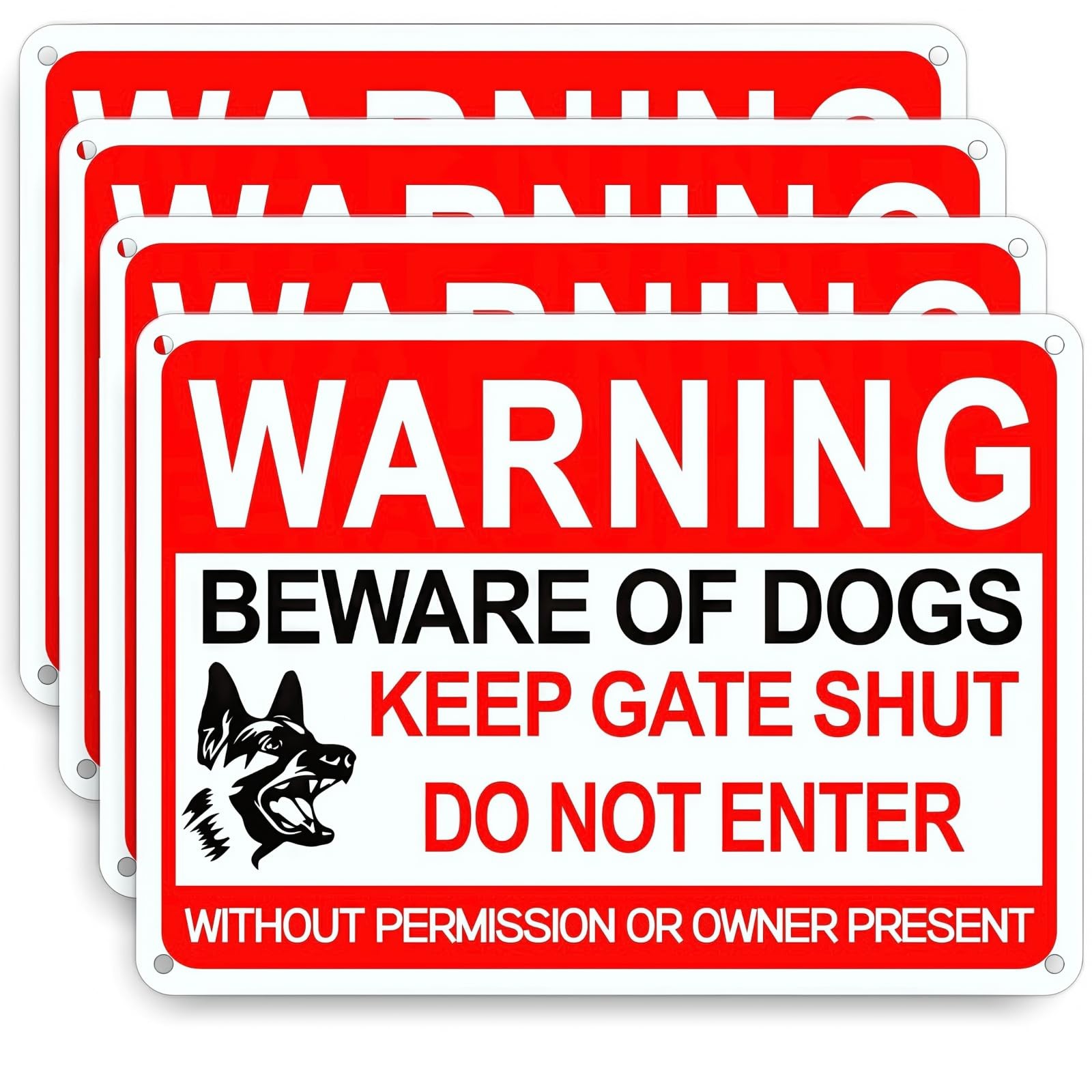 4 Pack Reflective Dog Signs, 12×8 Inches, Rust-Resistant Aluminum, Private