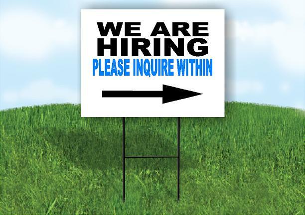 NOW HIRING BLUE AND BLACK RIGHT Yard Sign Road with Stand LAWN SIGN Single sided