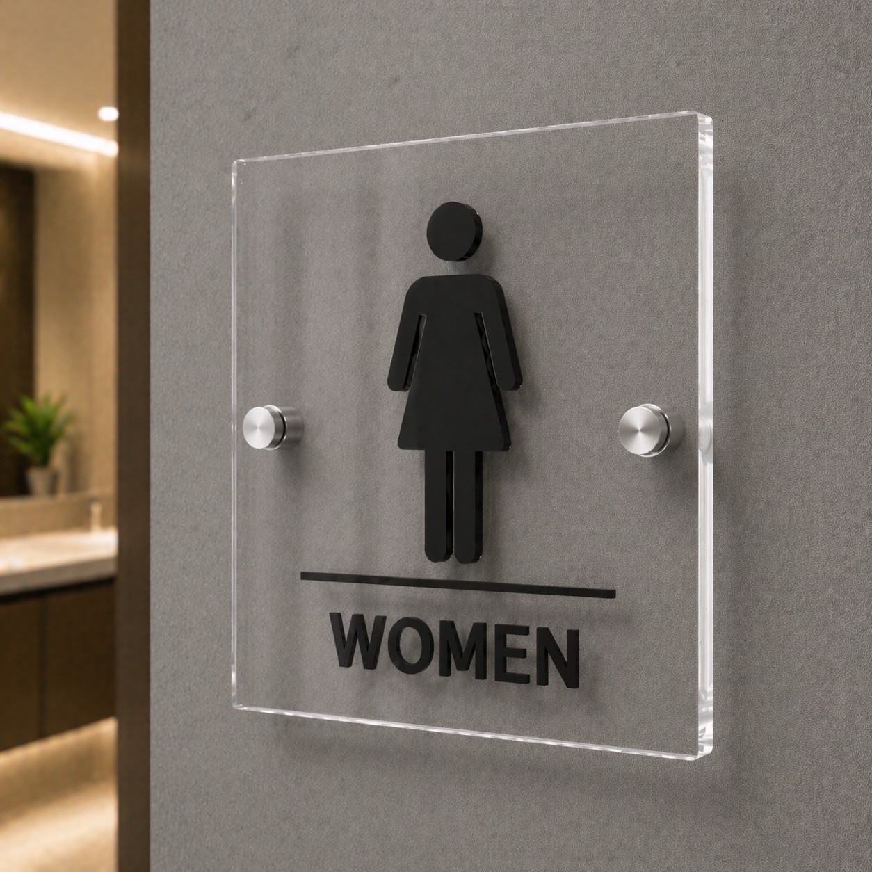 Acrylic Restroom Sign Men Women Clear 3D Raised Icon Custom Bathroom Door Sign