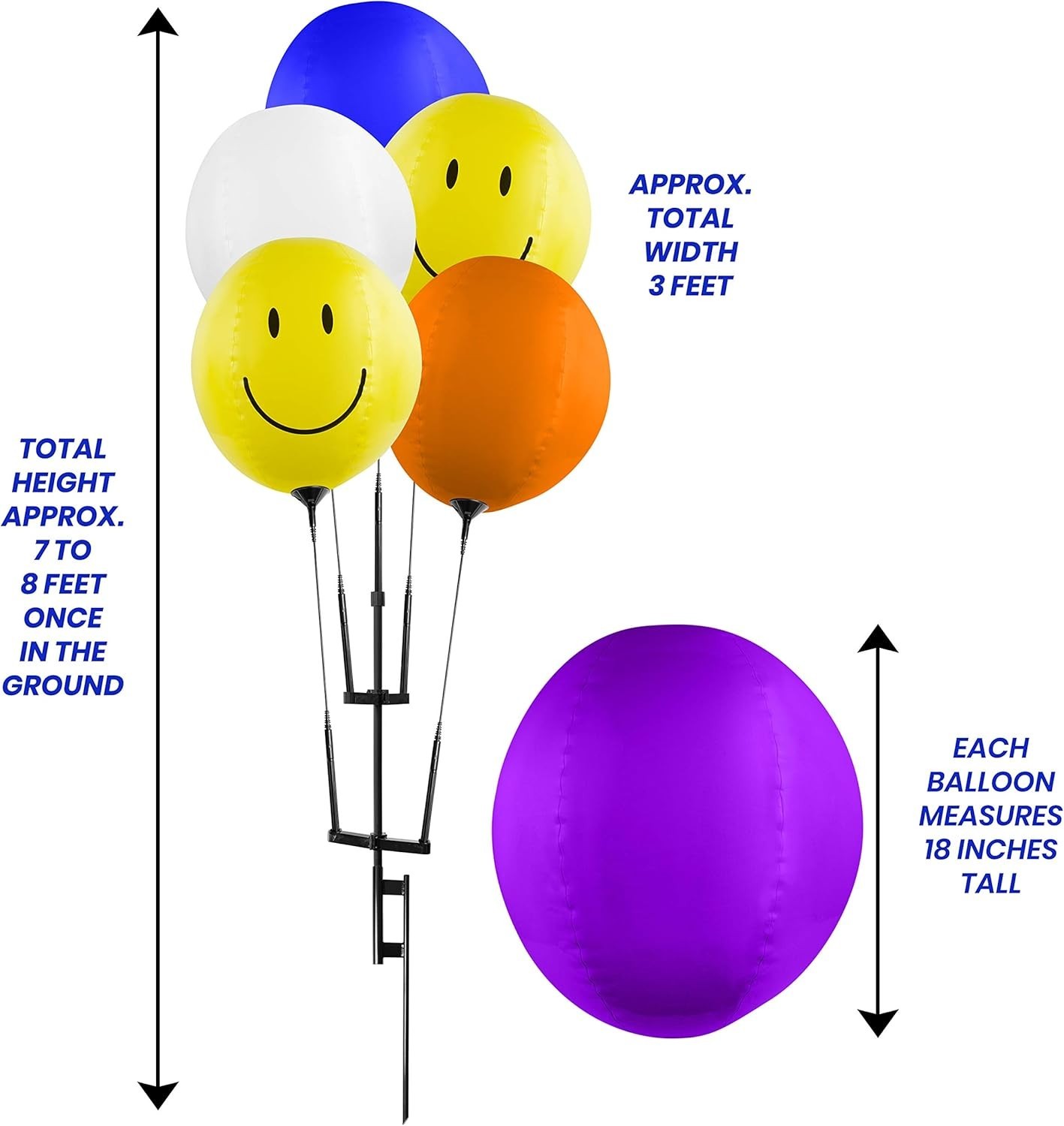 Reusable Balloon Display Kit Poles, Ground Spike and 5 Balloons Included