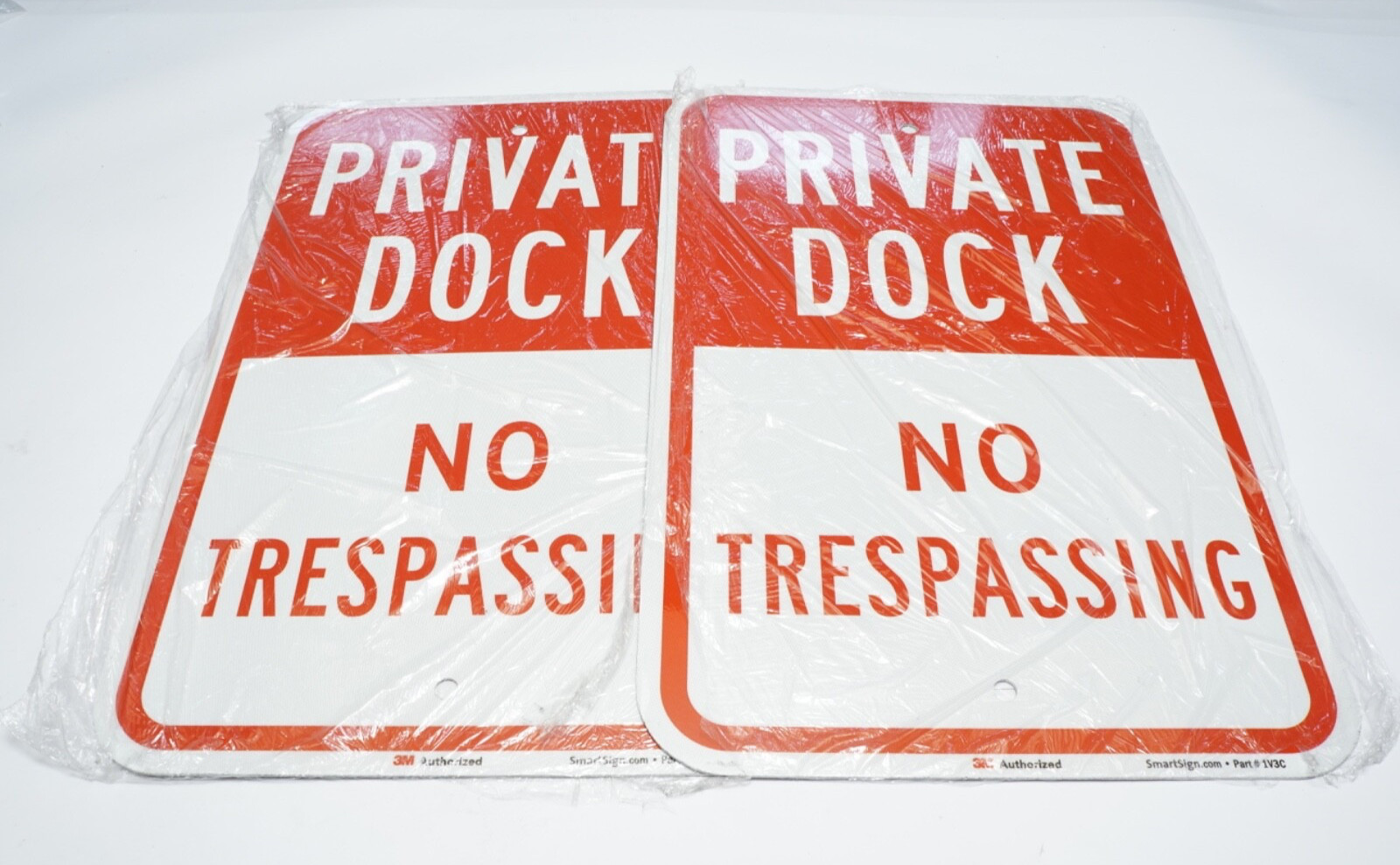 Lot of 2 3M SmartSign “Private Dock – No Trespassing” Sign 12″ x 18″ Reflective