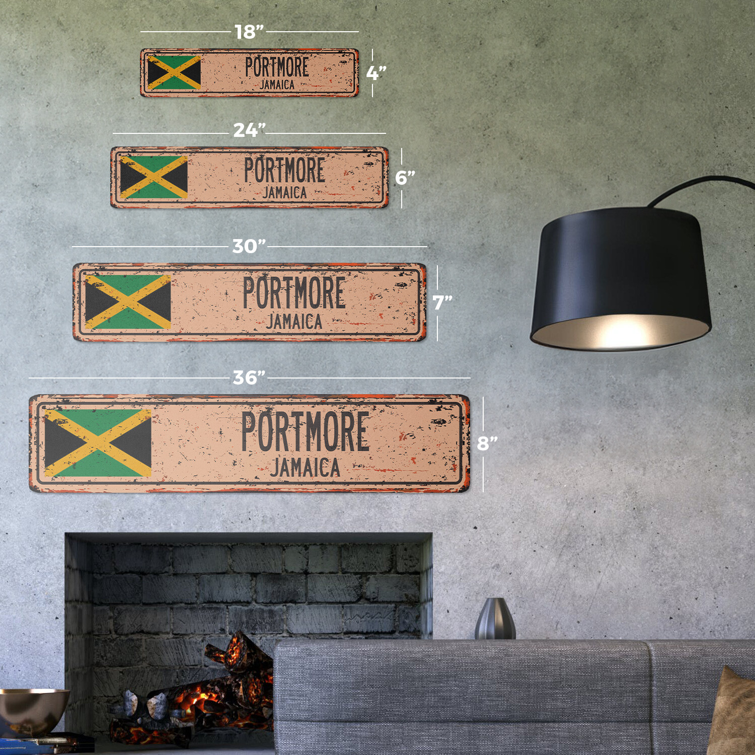 PORTMORE JAMAICA Vintage Street Sign Jamaican flag city country road wall rustic