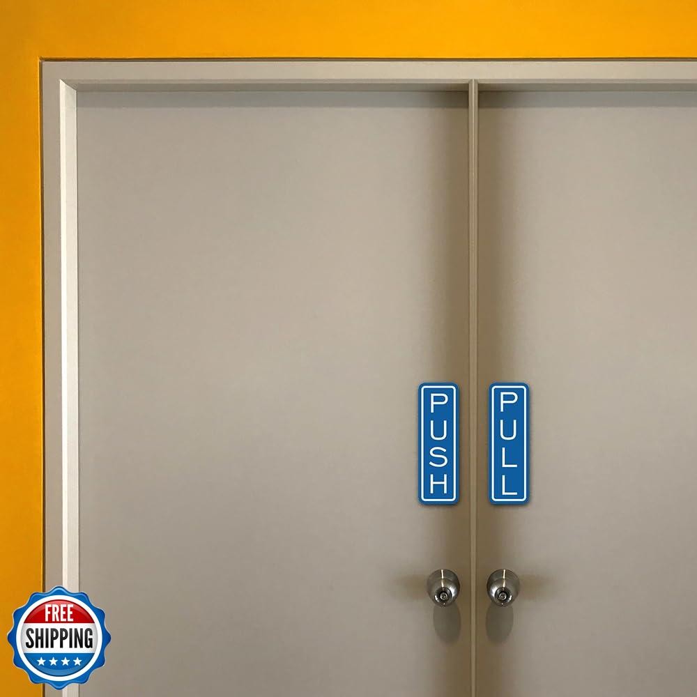 All Quality Classic Vertical Push Pull Door Signs – Great for Glass Doors | P