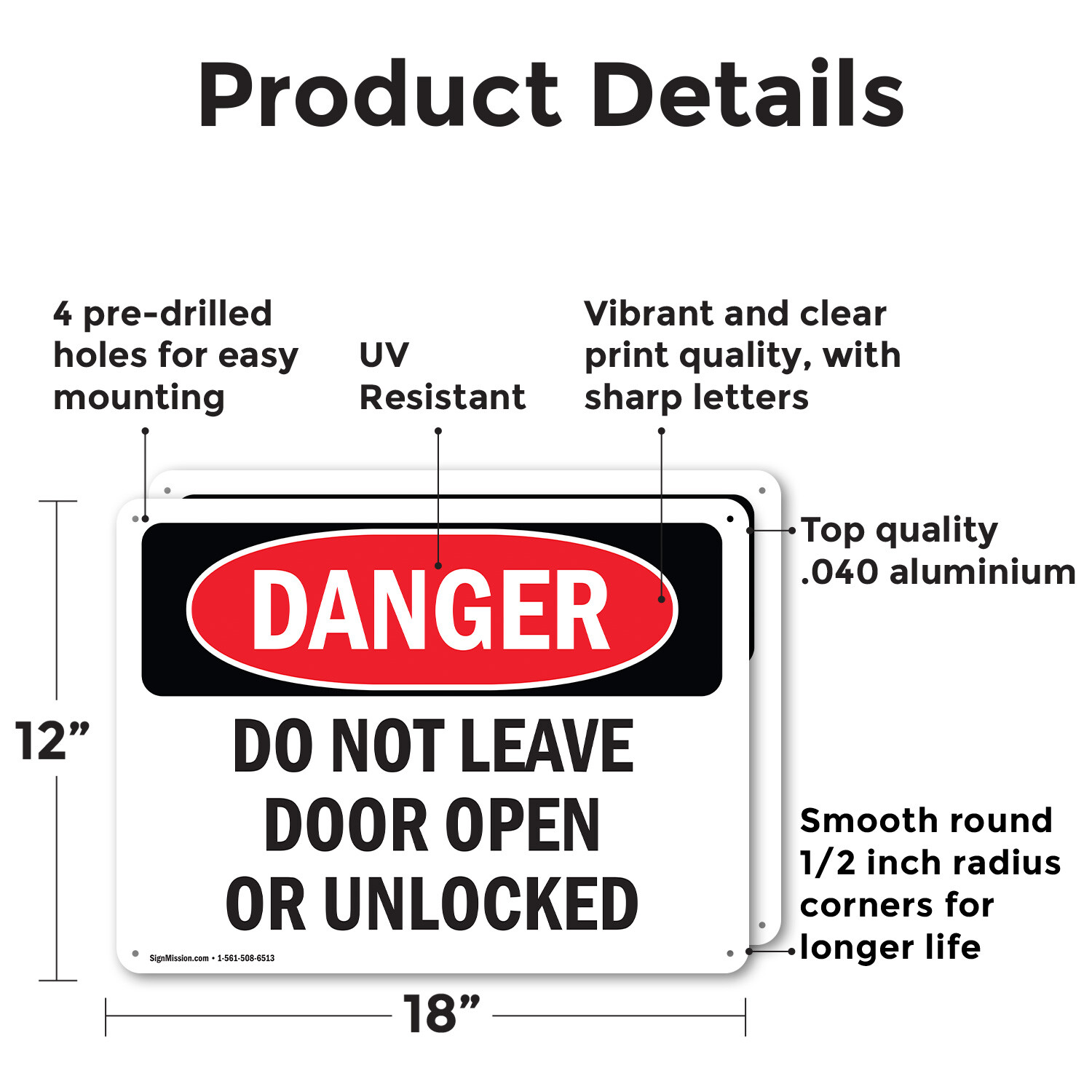(2 Pack) Do Not Leave Door Open Or Unlocked OSHA Danger Sign Decal Metal Plastic