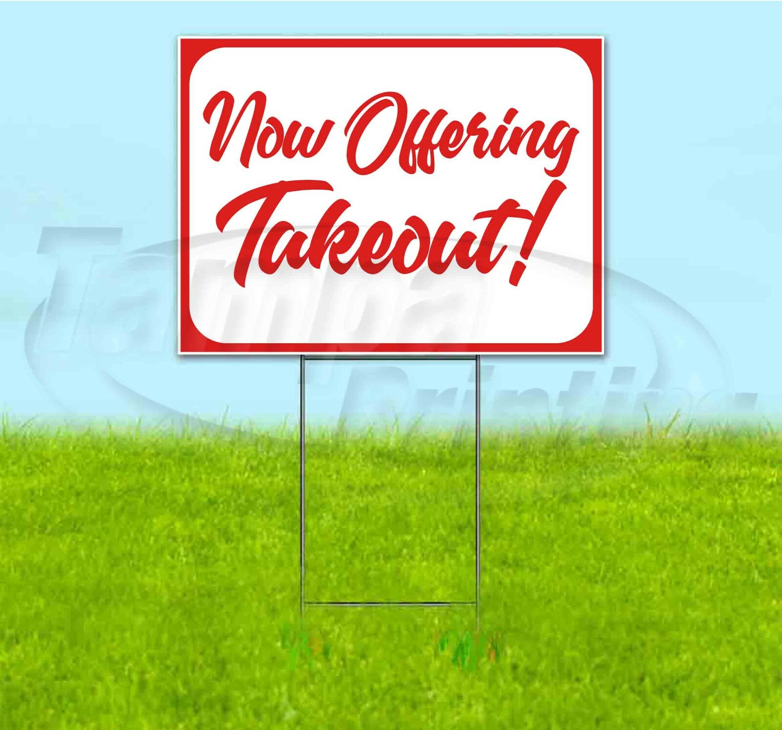 NOW OFFERING TAKEOUT 18×24 Yard Sign WITH STAKE Corrugated Bandit USA RESTAURANT