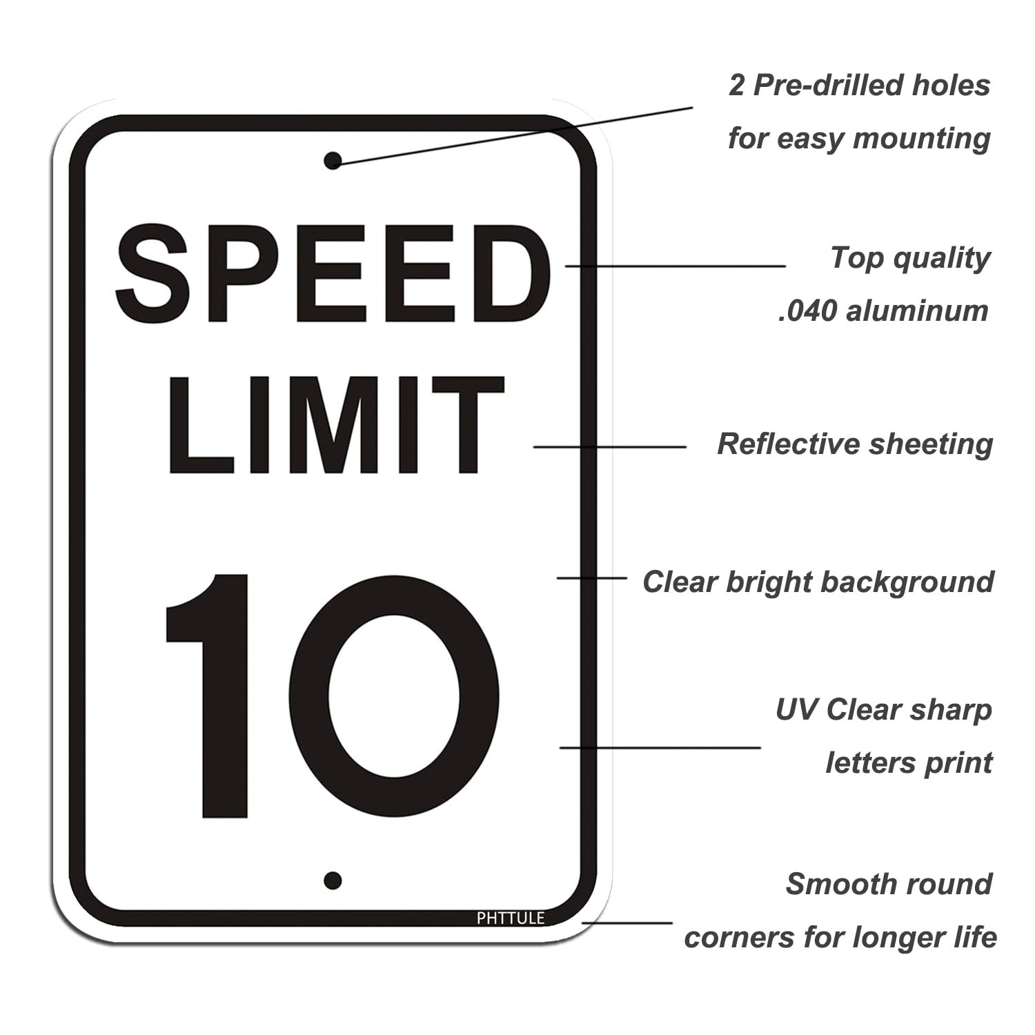12×18 Inch Speed Limit 10 MPH Slow Down Reflective 40Mil Aluminum Sign
