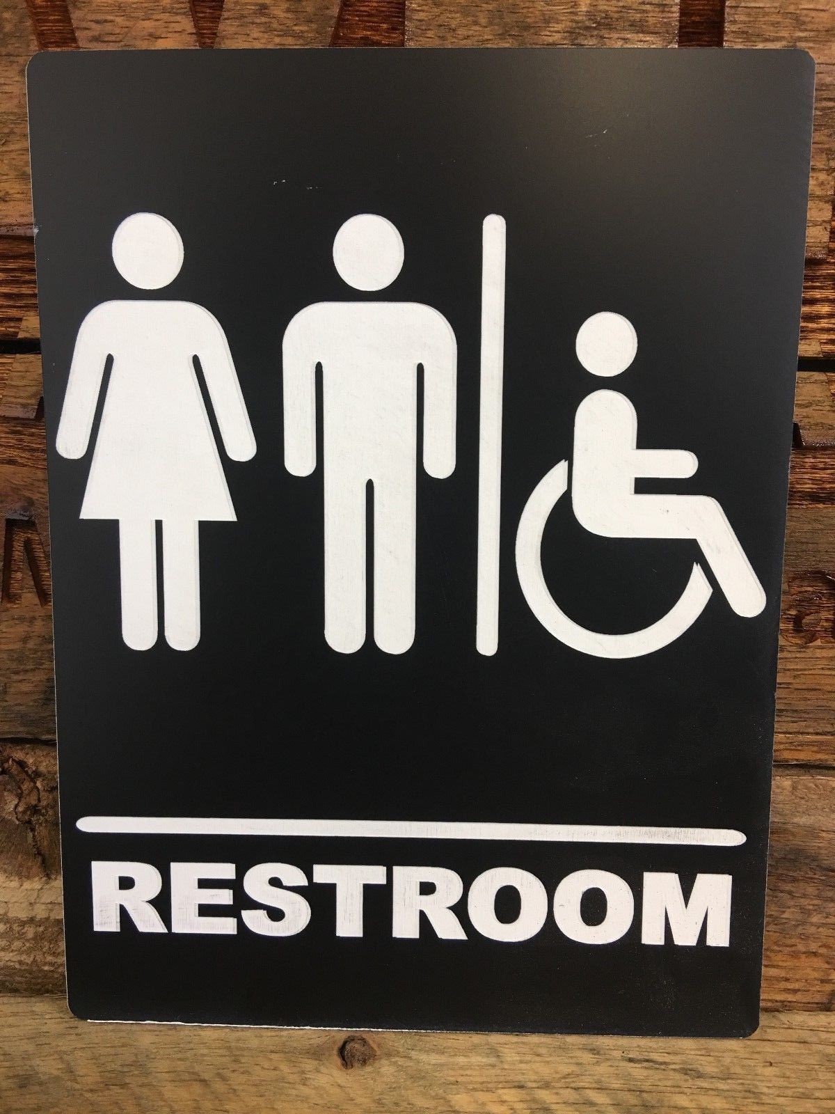 Handicap All Genders Restroom Sign, Black/White, 6″x8″