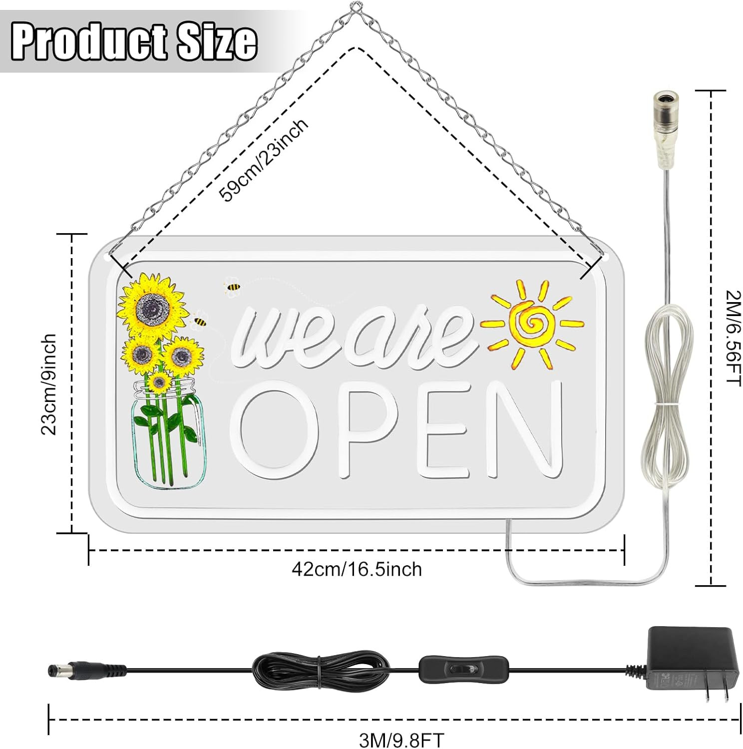 LED Neon Open Sign 16.5x9in Business Window Light Decor