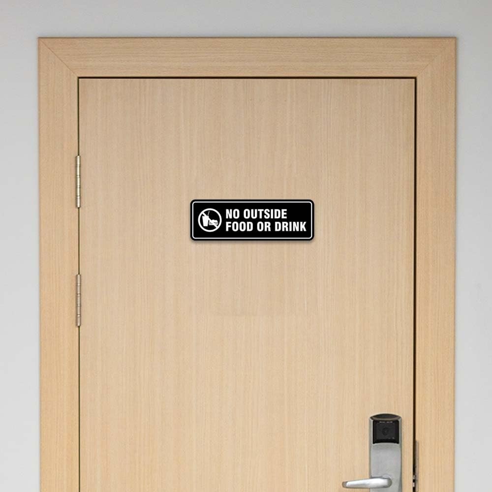 Standard No Outside Food Or Drink Door/Wall Sign – Black – Medium 2-3/4″ X 7″
