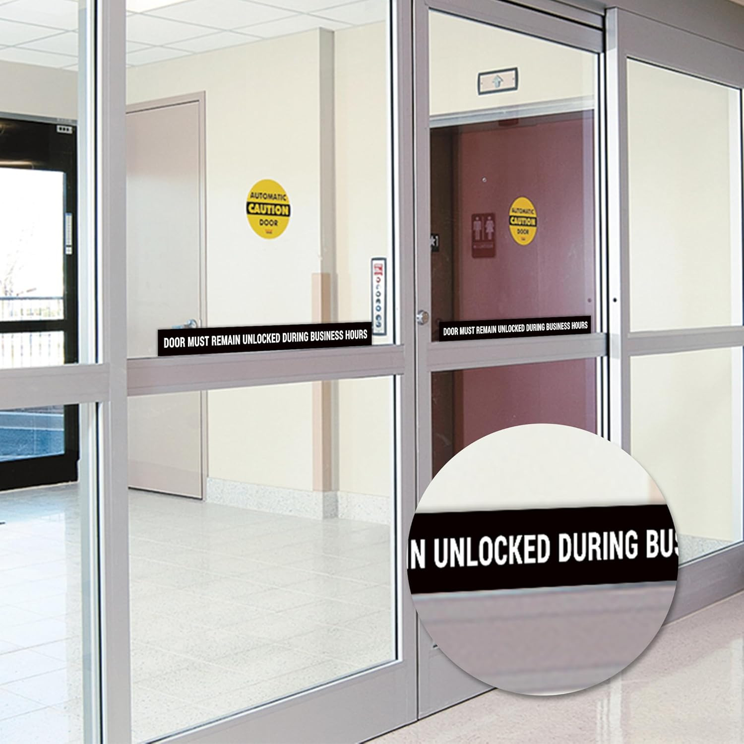 2PCS Door Must Remain Unlocked during Business Hours Sticker Sign，Self-Adhesive
