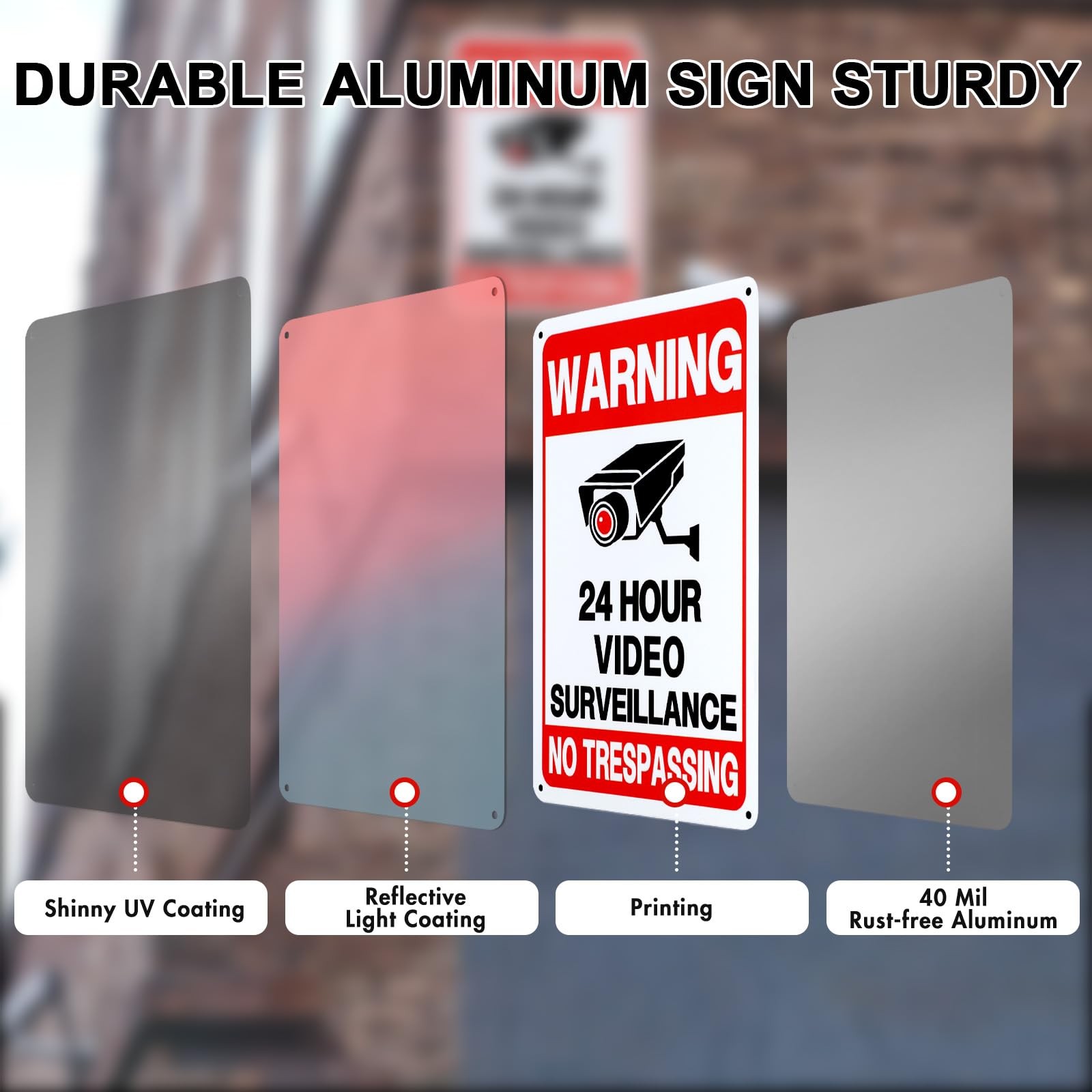 24 Hour Video Surveillance Sign, Security Camera Sign Warning for Home or Busine