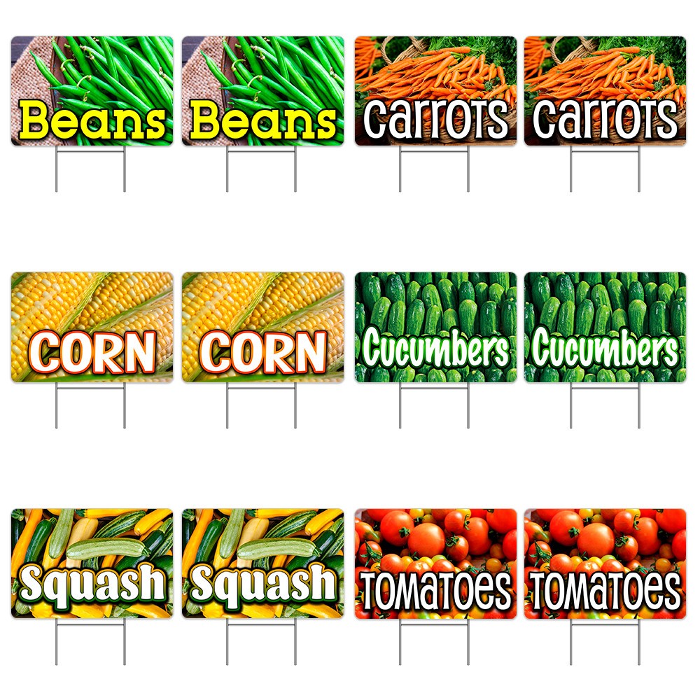 Assorted Produce 12 Pack Yard Signs – Each Sign is 24″ x 16″ Single-Sided and Co
