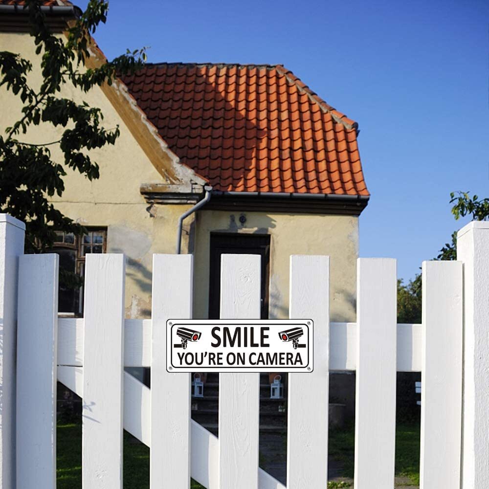 New Smile You’Re on Camera Sign (2 Pack) Video Surveillance Sign Metal 10 X 3.5